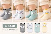 Babysokjes met 3D Diertjes – 4 Paar – Schattige Babysokken met Oortjes – Katoen – Unisex – 6-24 Maanden