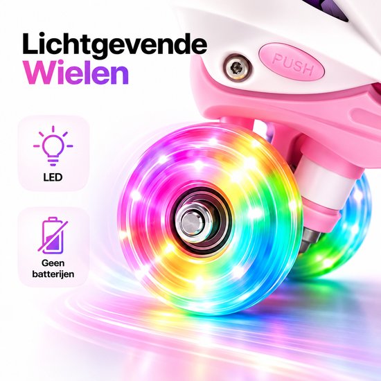 Rolschaatswiel met veelkleurige LED-verlichting, werkt zonder batterijen.