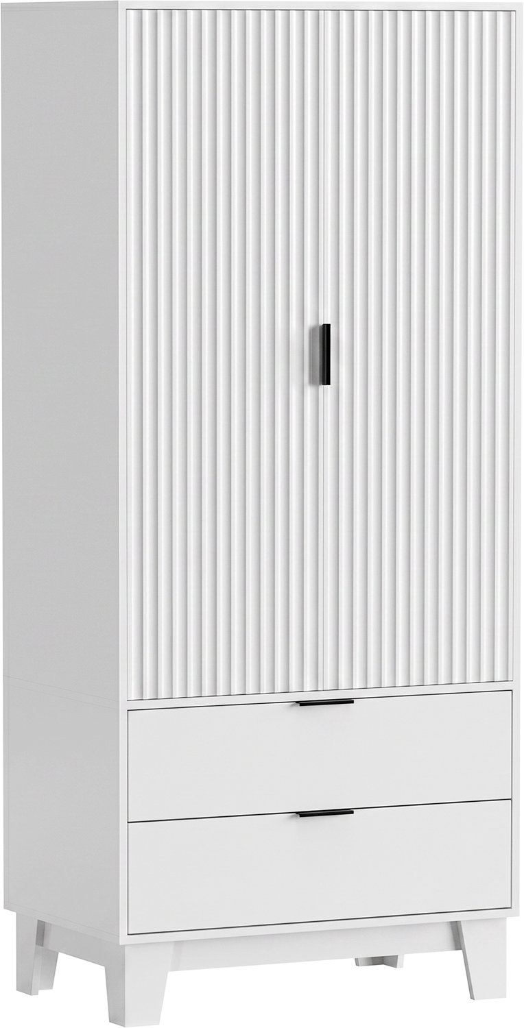ECTEATOY Kledingkast - Modern Garderobekast met Kledingroede en 2 Lades - Soft-Close Deuren - 80 x 50 x 180 cm - Wit