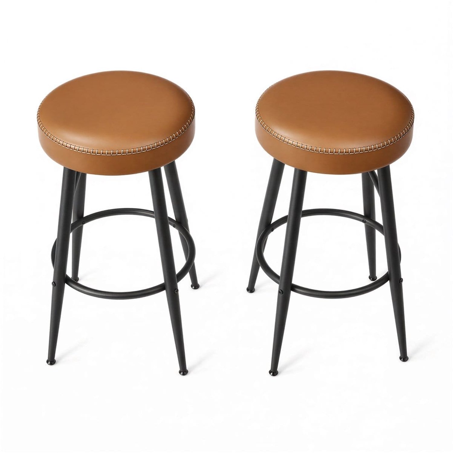Klarven Barkrukken Set van 2 - Kunstleer Bruin - Bar Stool - Stevig Metalen Frame - Draagvermogen tot 120 kg - 49,5x49,5x63 cm