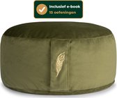 MindBaas - Meditatiekussen - Groen Velvet - Incl. E-Mediteergids - Eco - Rond - Dubbel Gestikt - 15 x 33 cm (hoogte x diameter) - Yoga kussen - Yogakussen - Zit Poef - Zitkussen - Vloerkussen