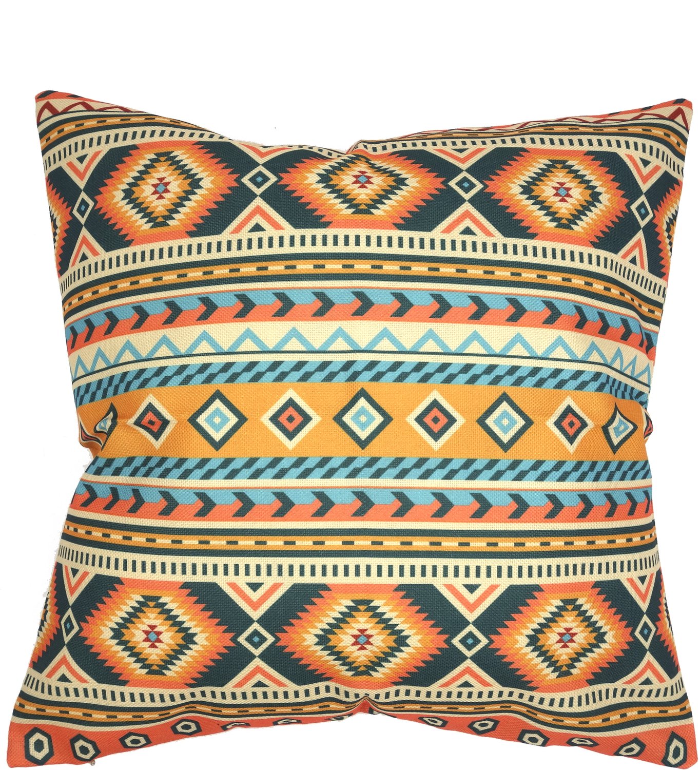 De Kussenkraam Kussenhoes Enrique Aztec Mexicaanse stijl linnenlook | 43 x 43 cm | Exclusief binnenkussen rood petrol ecru