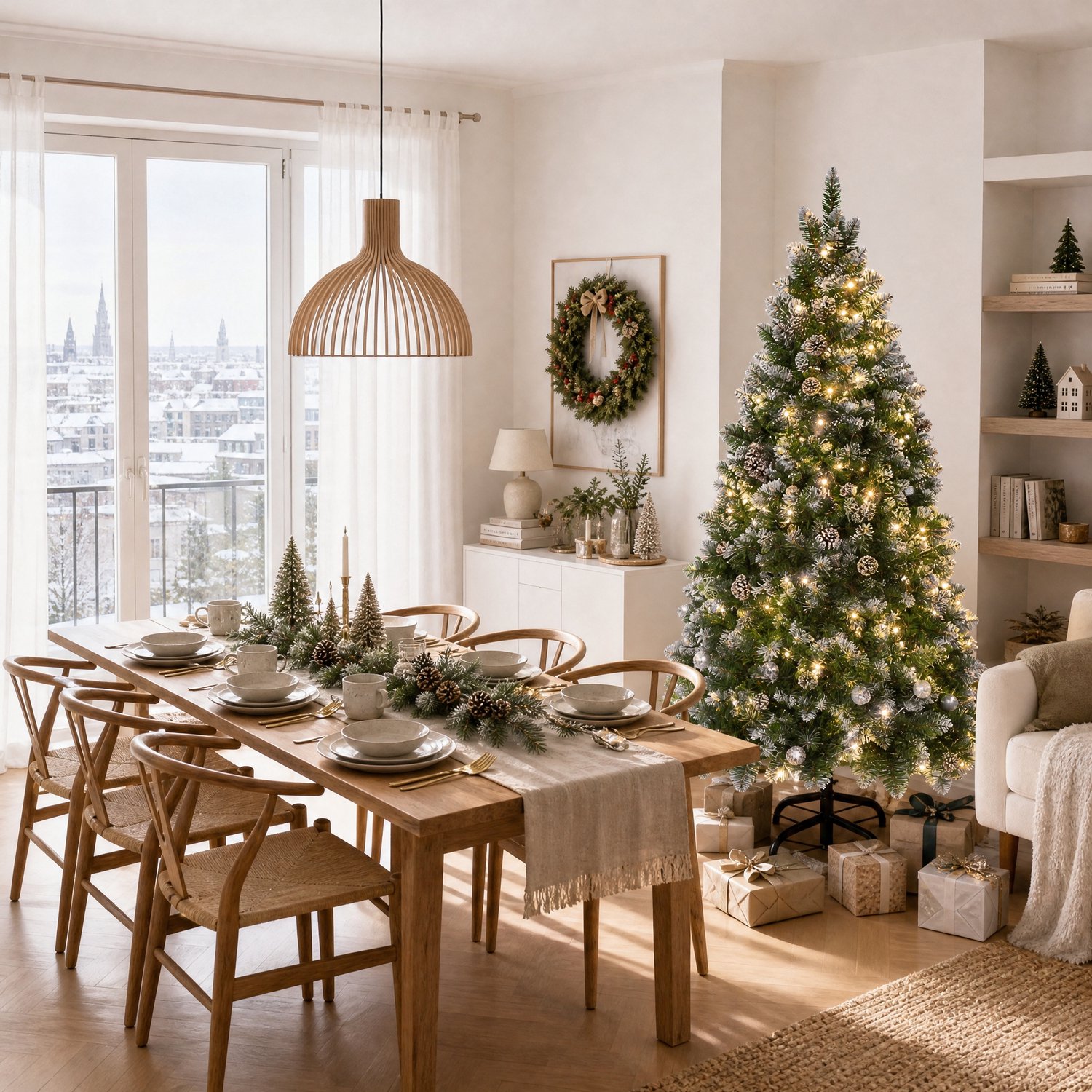 210cm Kunstkerstboom met lichtgevende groene PVC met sneeuweffect & dennenappels LED PVC kerstboom dennenboom decoratieve boom met standaard Kerstversiering voor kerstversiering – foto 8