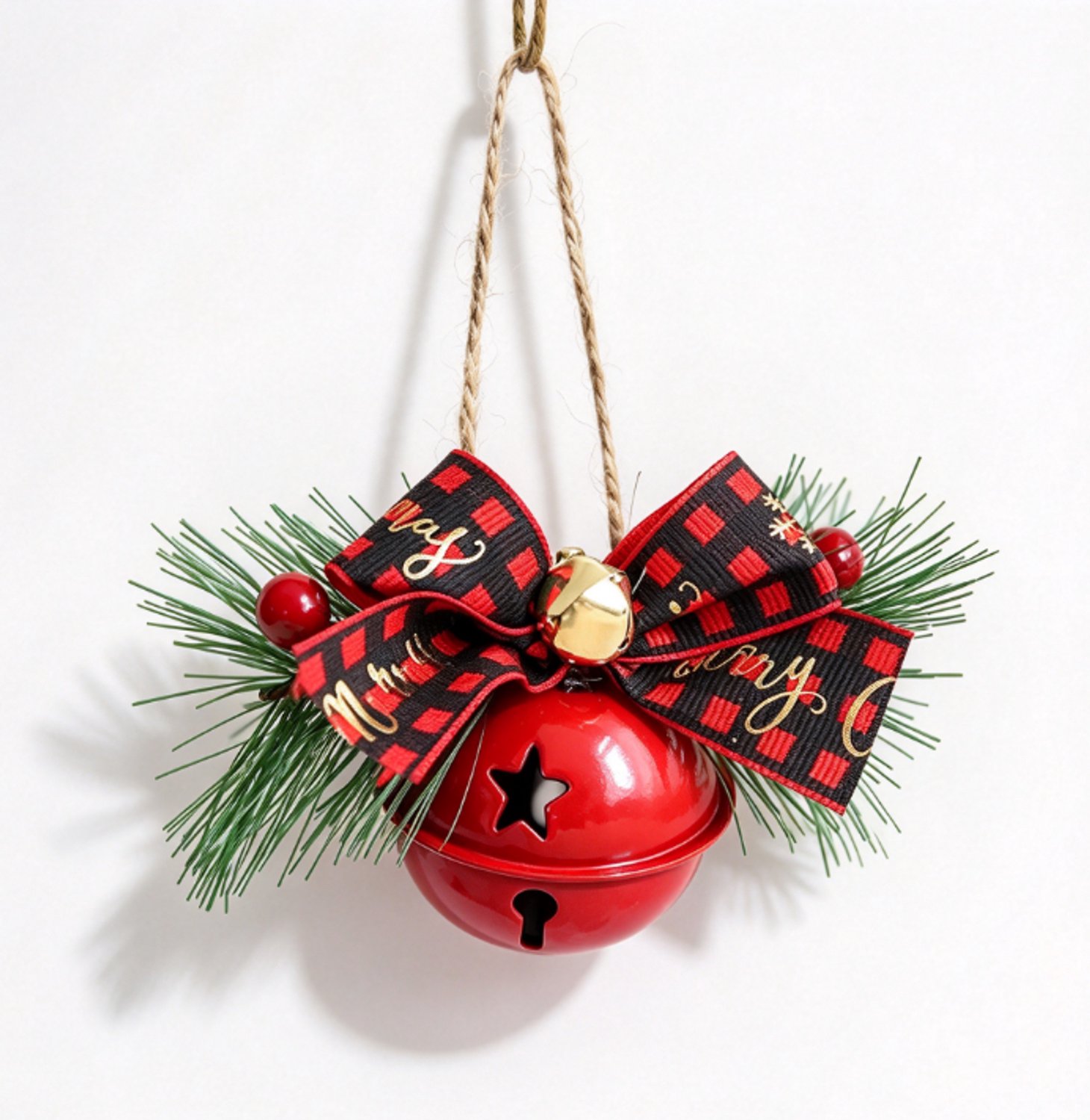 Sanorum Kerstornamenten - Kerstboomversiering - Klokvormige Ornamenten - Feestelijke Decoratie - Klaar om op te Hangen - Kerstcadeaus - Geschikt voor kerstbomen, kransen, ramen en diverse kerstdecoraties - 1 Stuk - Rode Ronde Bel rood