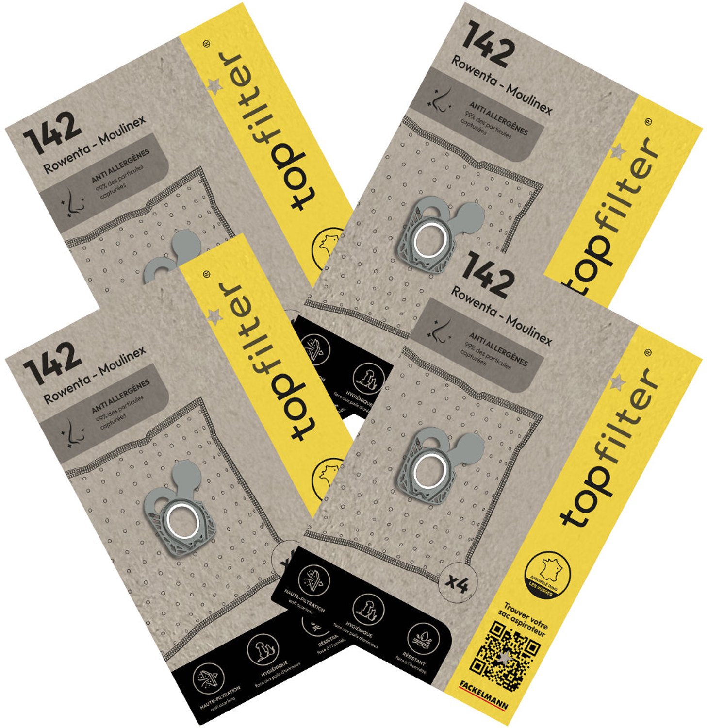 Top Filter Set van 4 pakketten van 4 stofzuigerzakken 64142 Rowenta en Moulinex TopFilter Premium