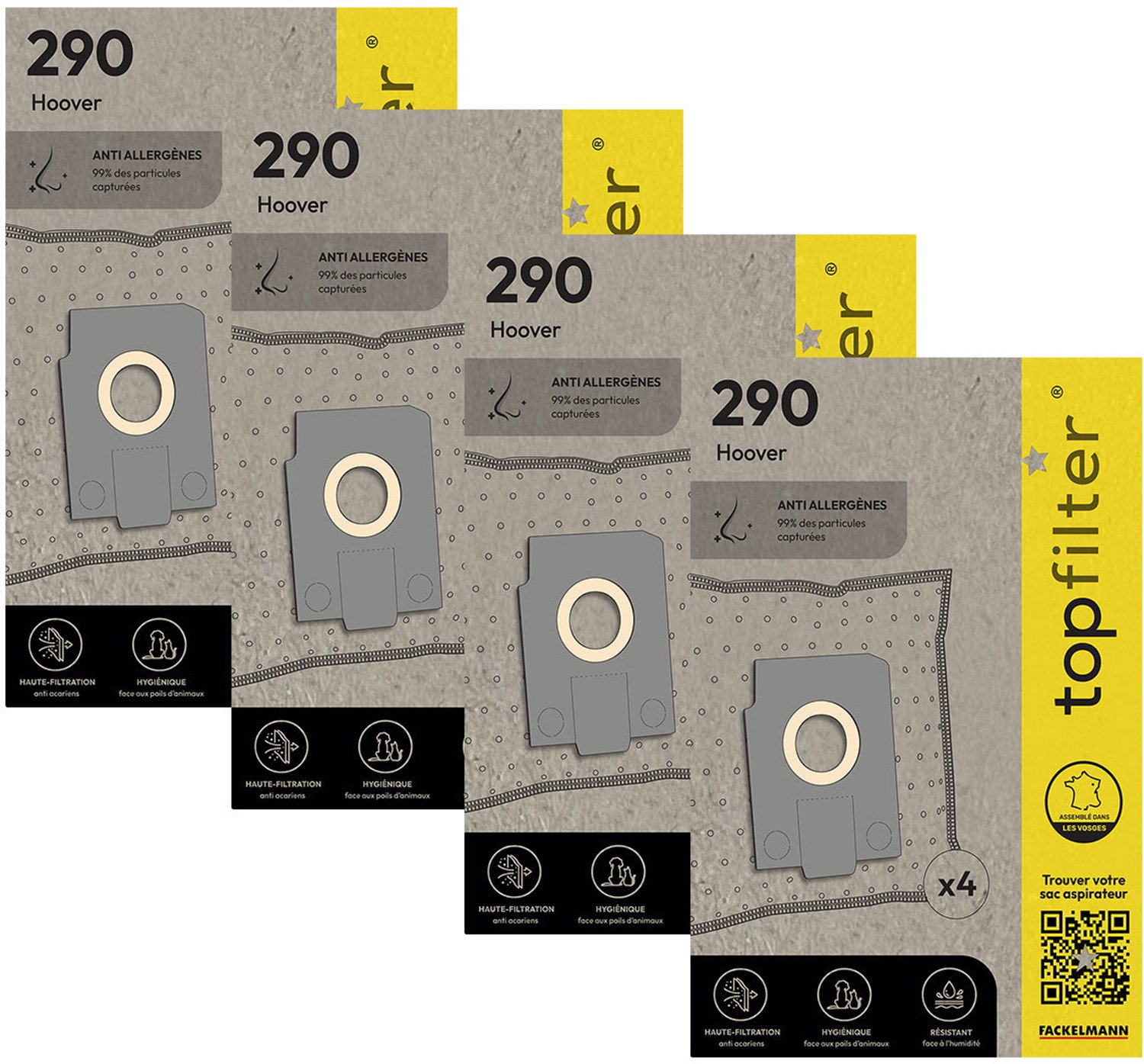 Top Filter Set van 4 pakketten van 4 stofzuigerzakken 64290 Hoover Alpina TopFilter Premium