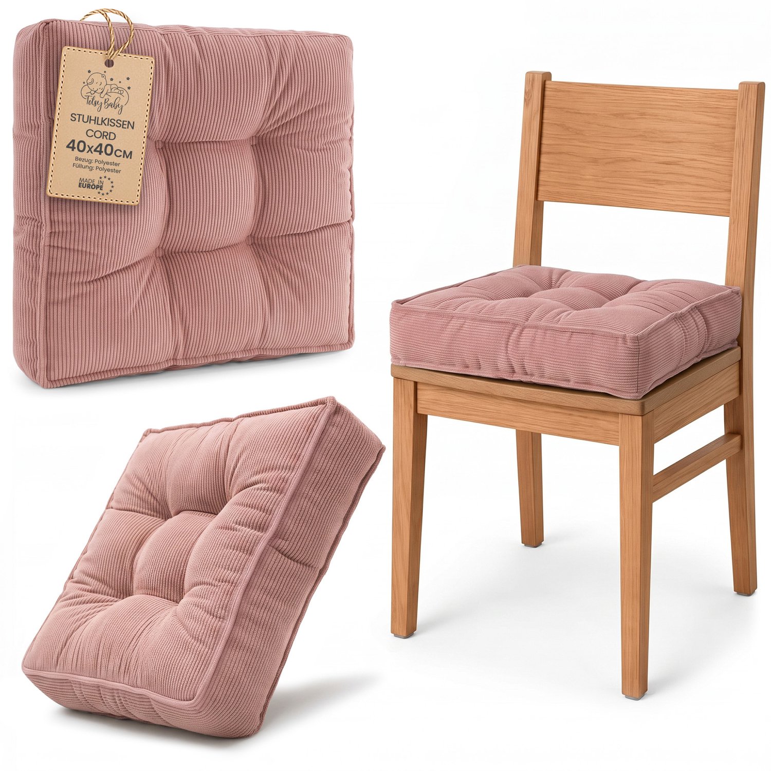 Amazinggirl Zitkussen voor Eetkamerstoel en Keukenstoel Vierkant Zacht Roze Corduroy (1 stuk)