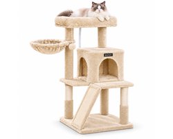 MAZAZU Krabpaal voor Katten - Kattenhuis & Ligmand - Krabplank & Trap - 96 cm - Beige
