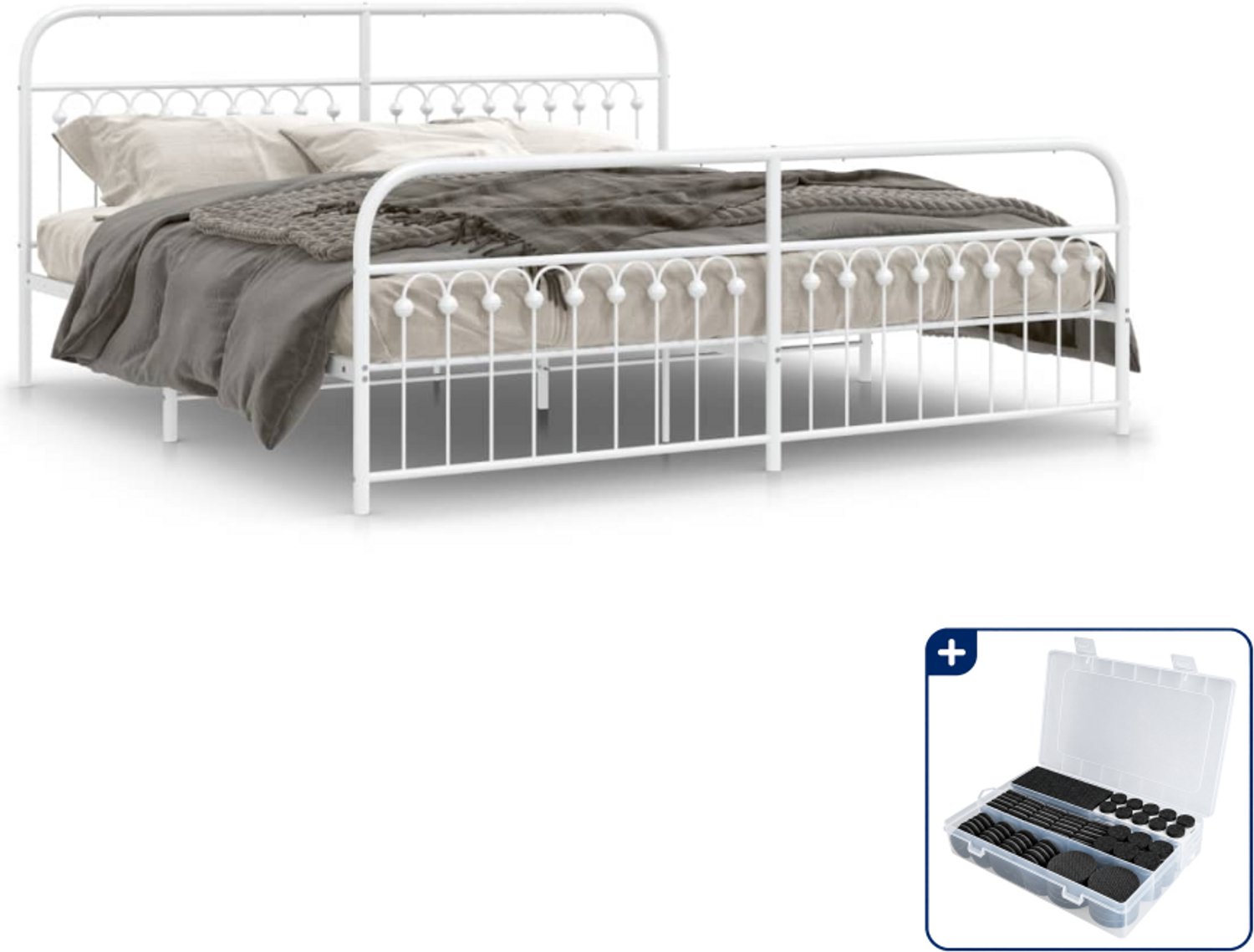 vidaXL bedframe 193 x 203 cm - staal - wit - Inclusief antikrasvilt 177-delig
