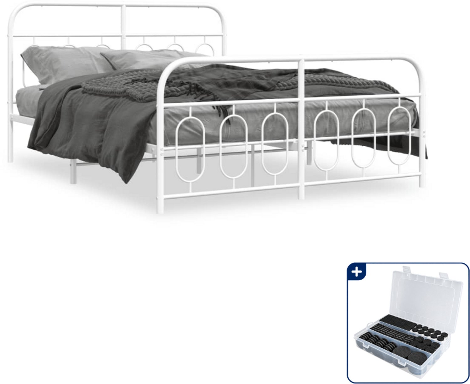vidaXL Bedframe - 150 x 200 cm - staal - wit - Inclusief antikrasvilt 177-delig