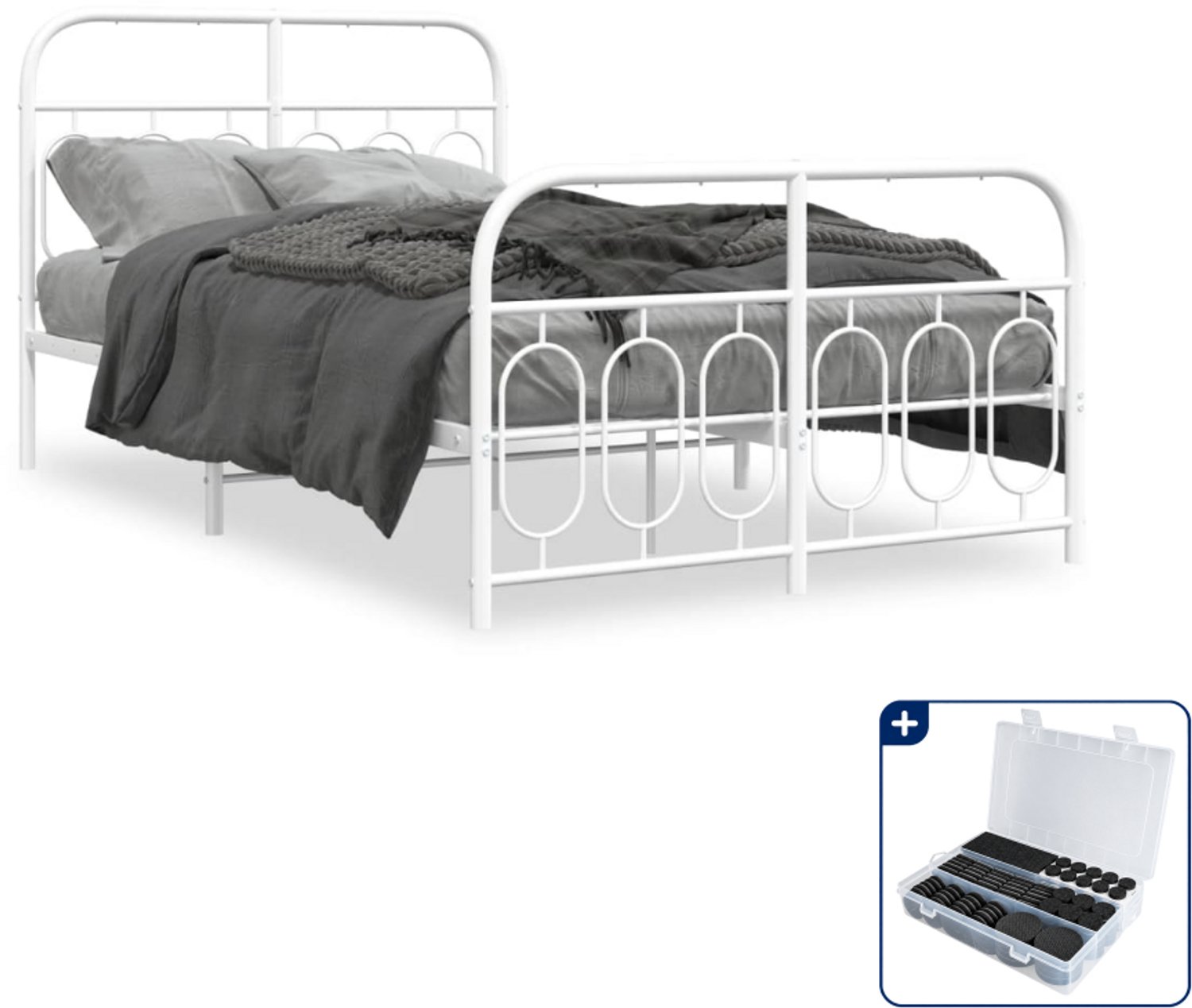 vidaXL Bedframe 120 x 190 cm - metaal - wit - Inclusief antikrasvilt 177-delig
