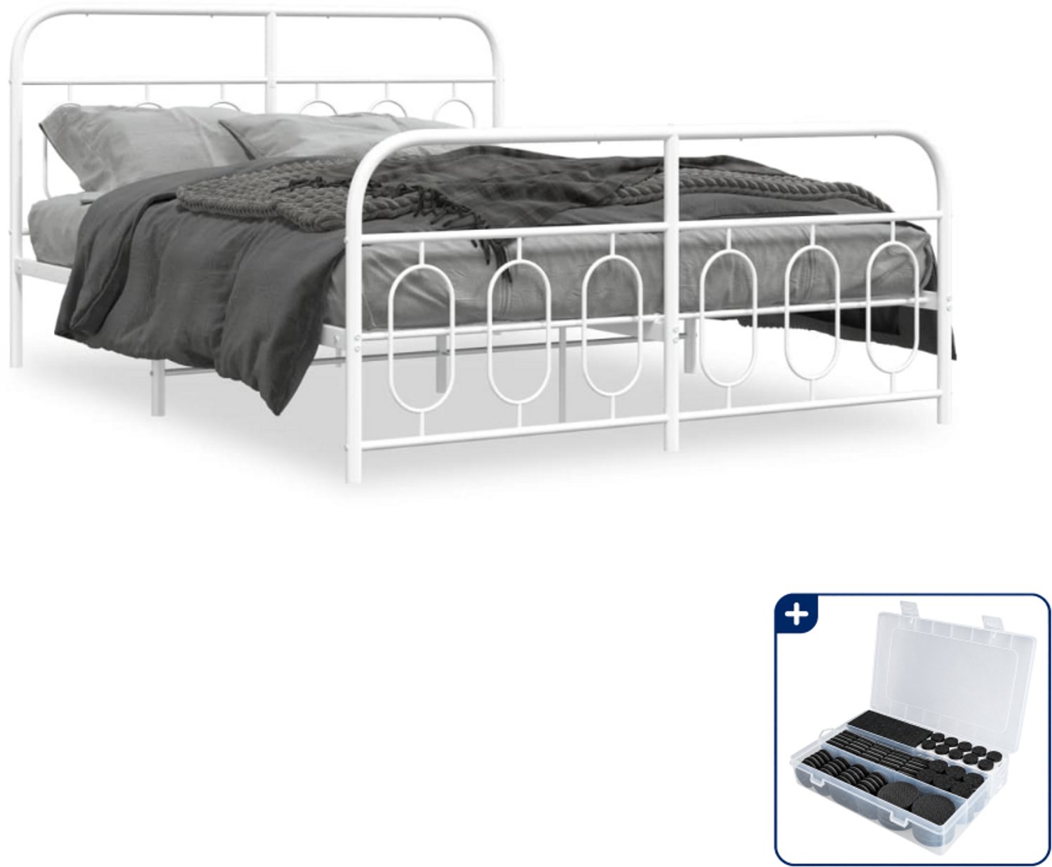 vidaXL bedframe - 135 x 190 cm - staal - wit - Inclusief antikrasvilt 177-delig