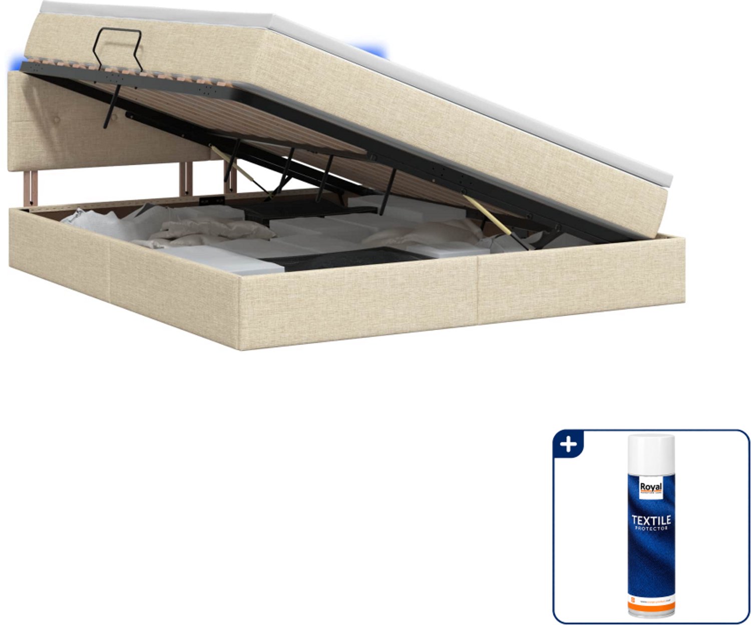 vidaXL Kingsize led-opslagbed met matras - 180 x 200 cm - crème - Inclusief textielbeschermer 500 ml
