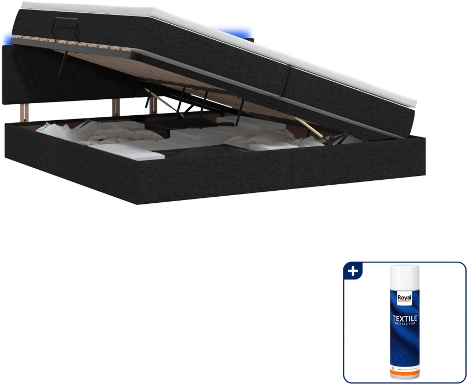 vidaXL LED opbergbed met matras - 200 x 200 cm - zwart - Inclusief textielbeschermer 500 ml