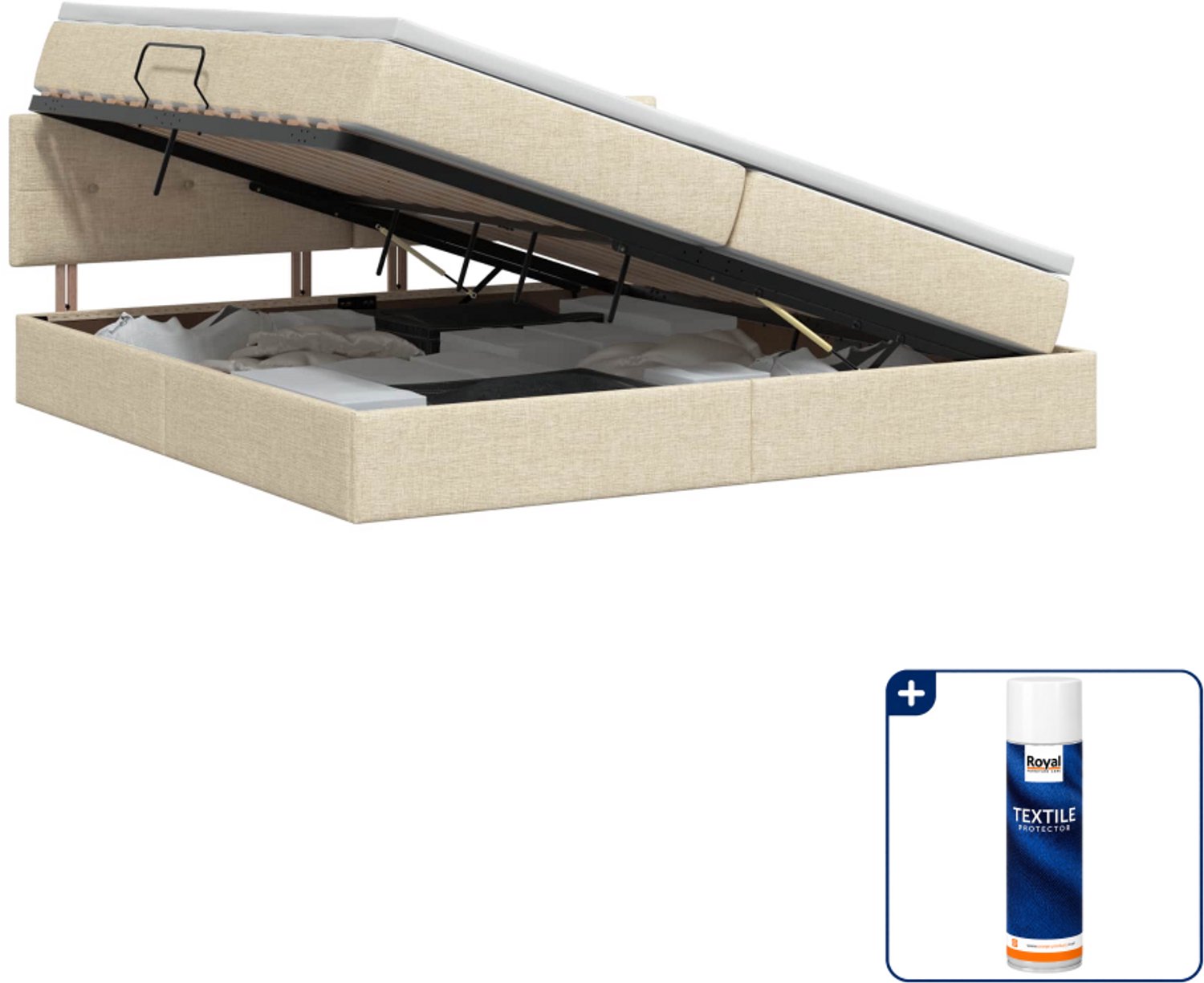 vidaXL opbergbed met matras - 200 x 200 cm - crèmekleurig - Inclusief textielbeschermer 500 ml