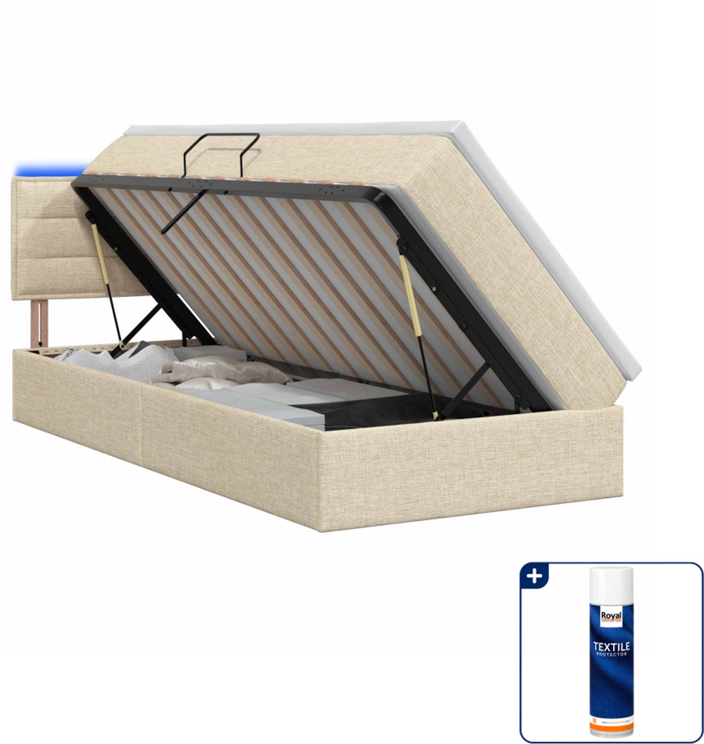 vidaXL opslagbed met matras - 90 x 200 cm - stof - crèmekleurig - Inclusief textielbeschermer 500 ml