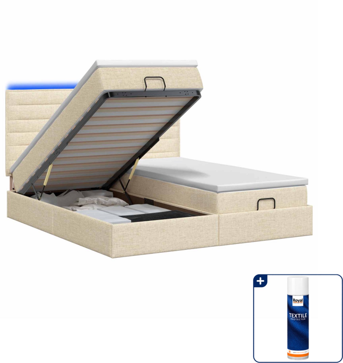 vidaXL Super kingsize bed - 200 x 200 cm - crème - Inclusief textielbeschermer 500 ml
