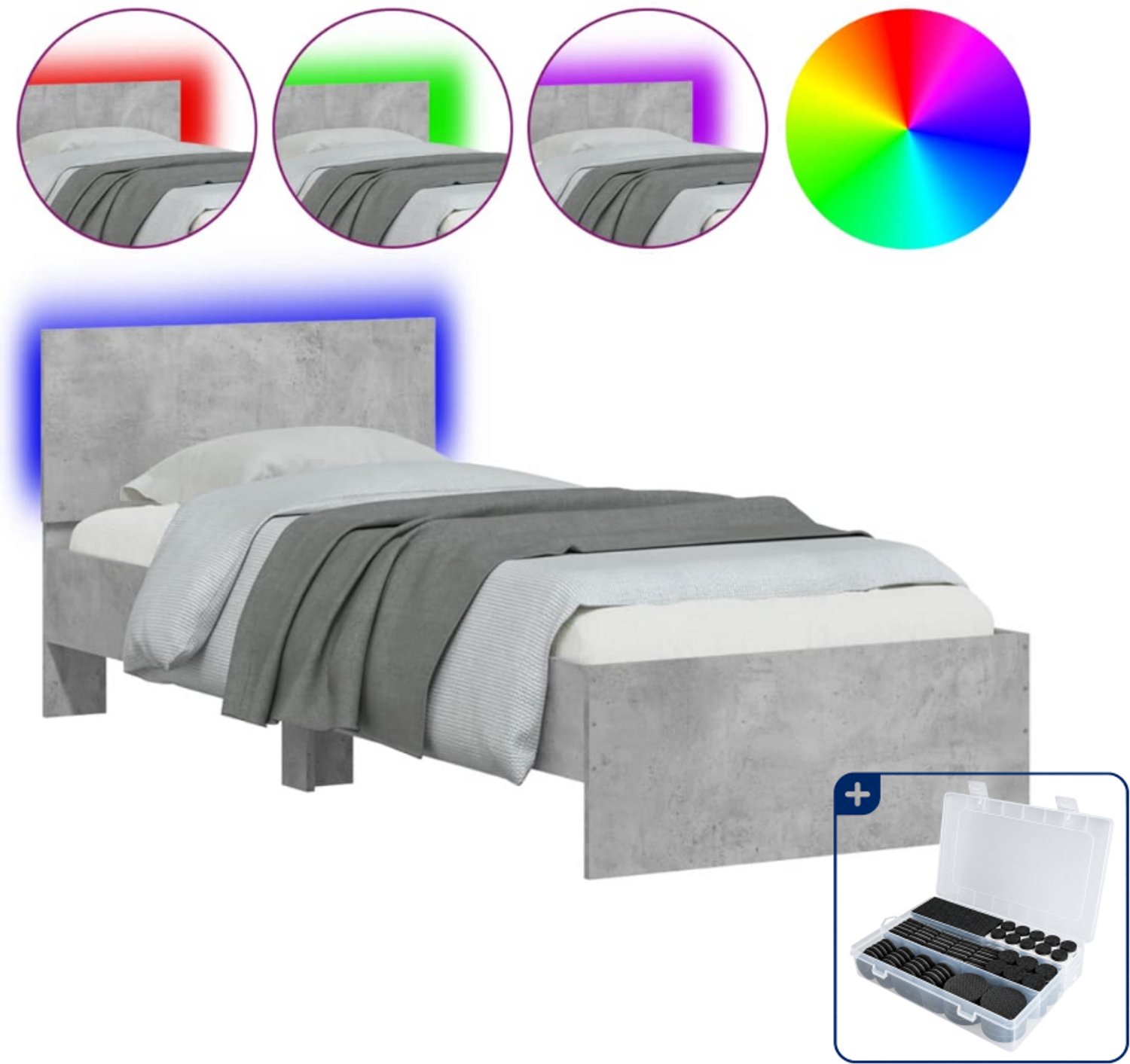 vidaXL bedframe met led - 75 x 190 cm - betongrijs - Inclusief antikrasvilt 177-delig