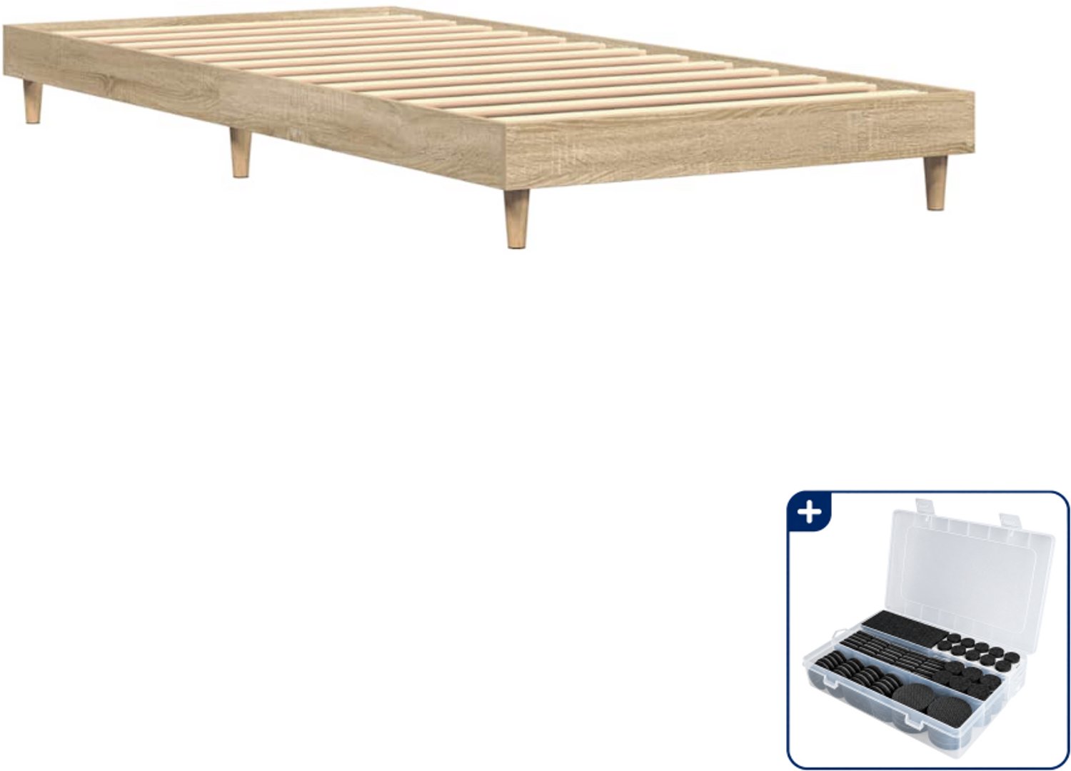 vidaXL bedframe - 75 x 190 cm - bewerkt hout - sonoma eiken - Inclusief antikrasvilt 177-delig Bruin