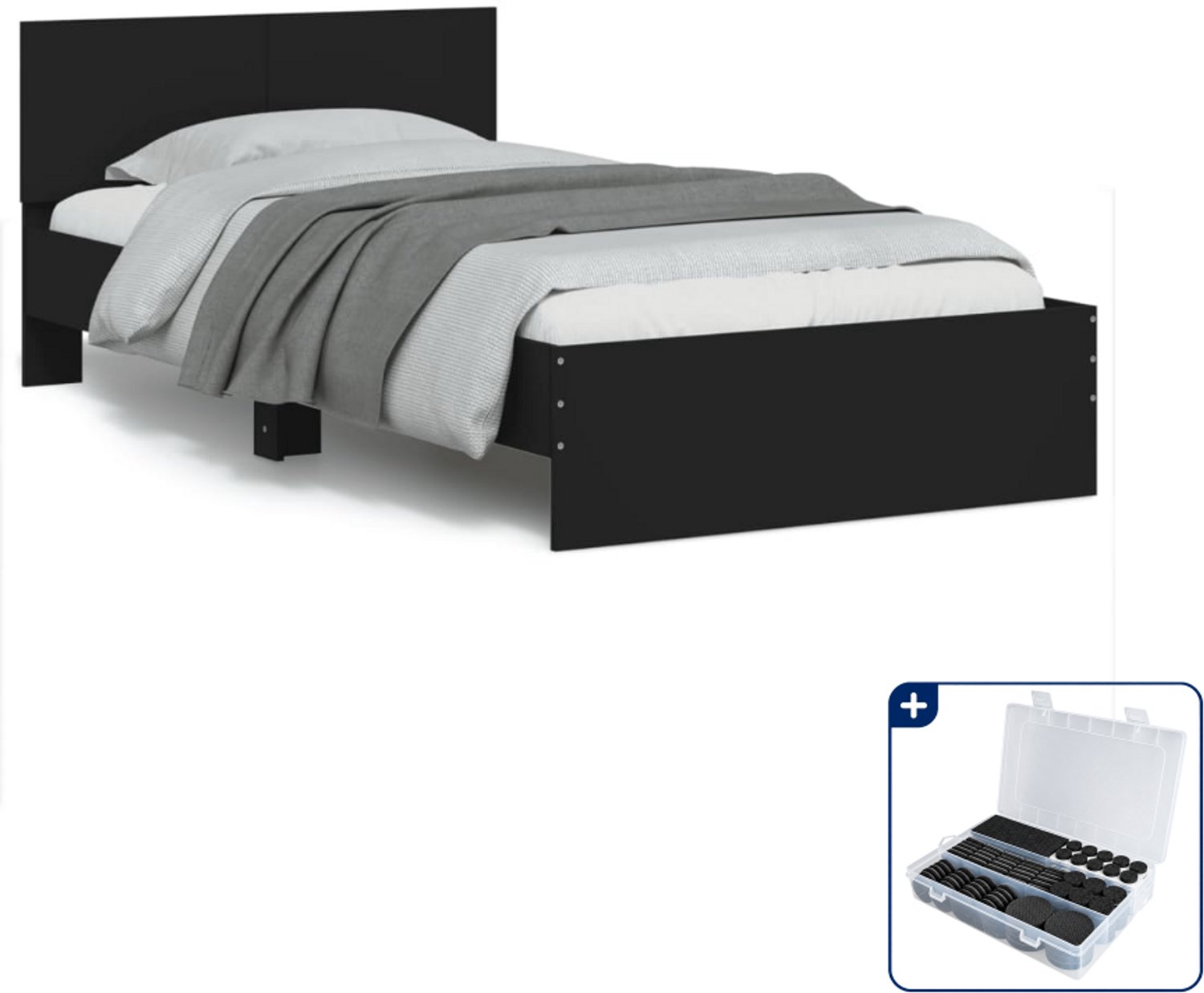 vidaXL bedframe - 100 x 200 cm - bewerkt hout - zwart - Inclusief antikrasvilt 177-delig
