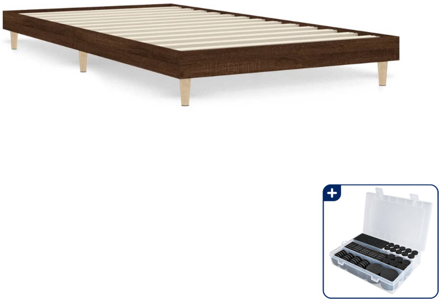 vidaXL bedframe - 100 x 200 cm - bewerkt hout - bruineiken - Inclusief antikrasvilt 177-delig