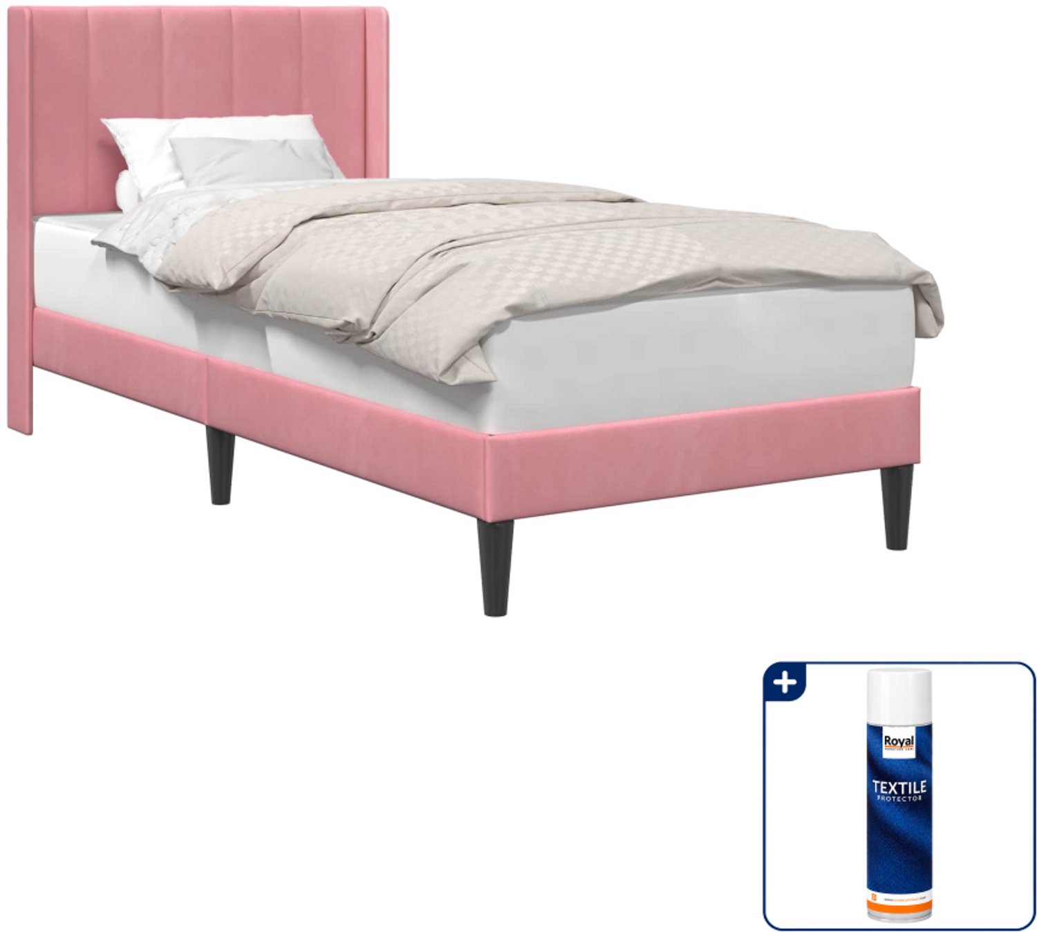 vidaXL Bedframe - 80 x 200 cm - fluweel - roze - Inclusief textielbeschermer 500 ml