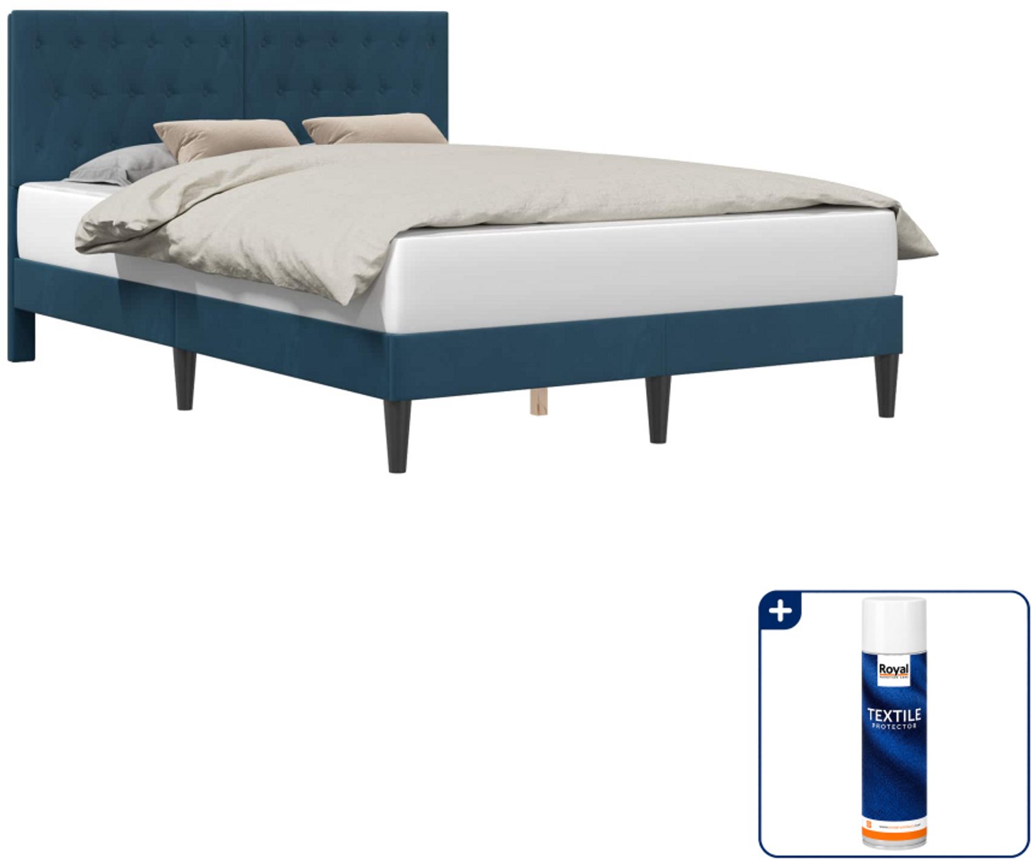 vidaXL Bedframe Queensize - 160 x 200 cm - fluweel - blauw - Inclusief textielbeschermer 500 ml