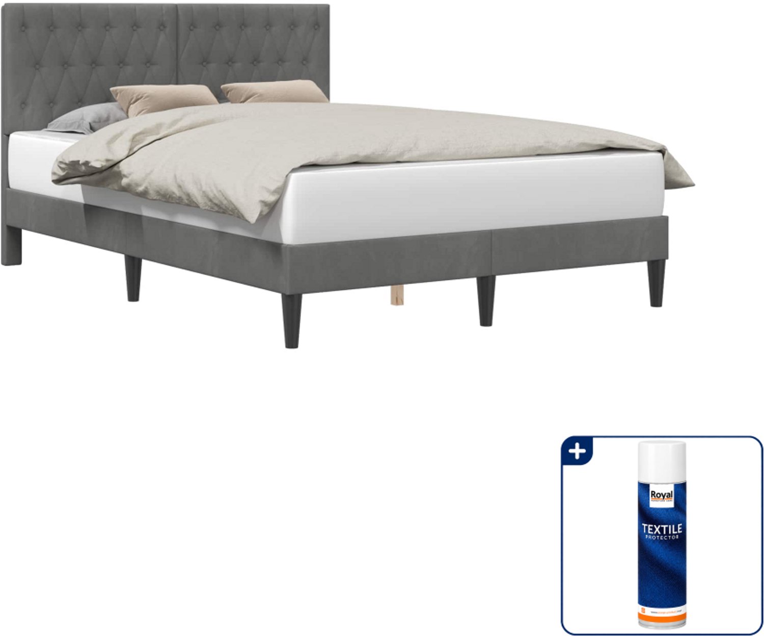 vidaXL bedframe Queensize - 160 x 200 cm - donkergrijs - Inclusief textielbeschermer 500 ml