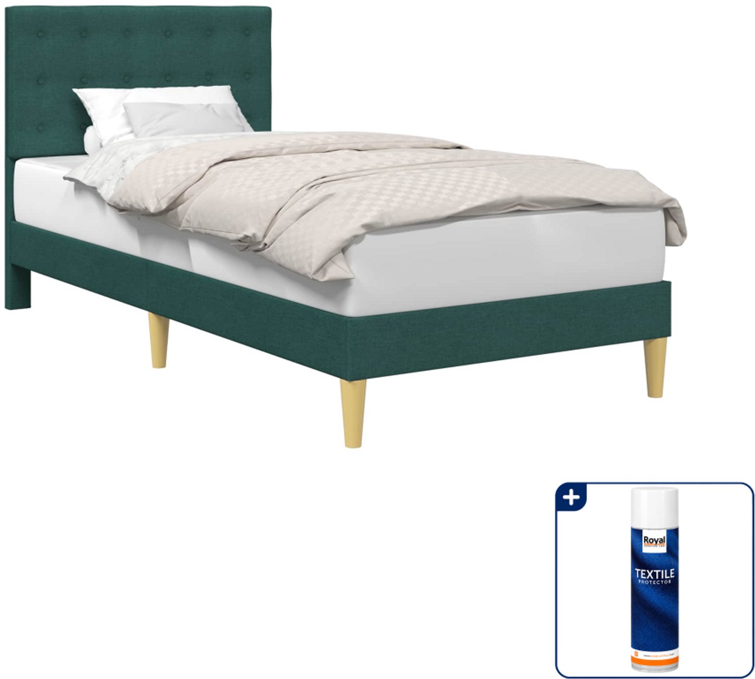 vidaXL Bedframe - 90 x 200 cm - stof - donkergroen - Inclusief textielbeschermer 500 ml