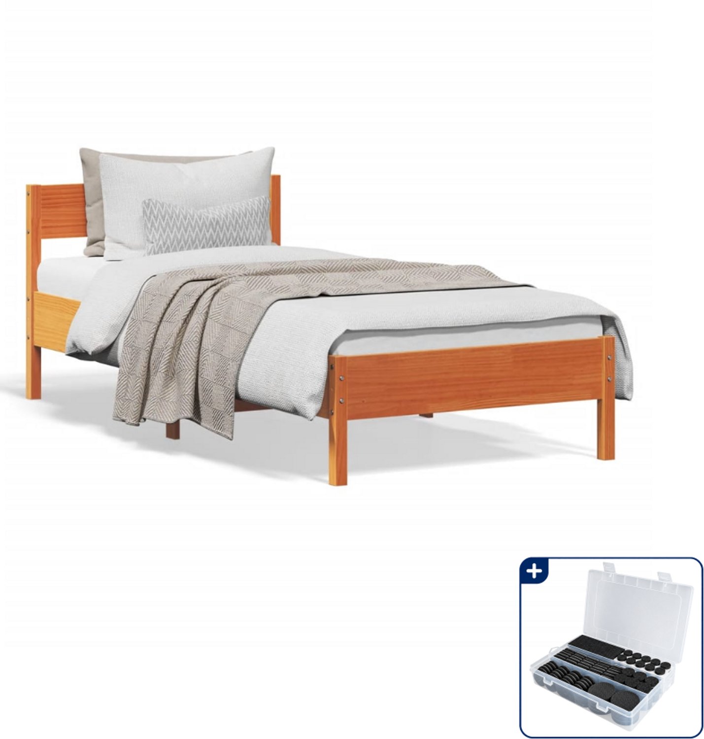 vidaXL bedframe - 75 x 190 cm - massief grenenhout - wasbruin - Inclusief antikrasvilt 177-delig