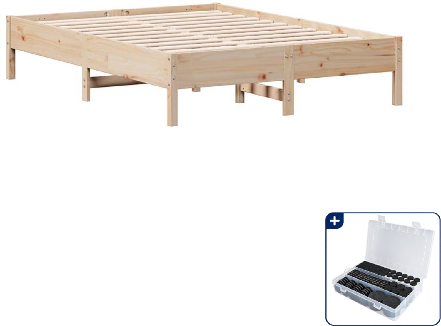 vidaXL bedframe - 140 x 190 cm - massief grenenhout - naturel - Inclusief antikrasvilt 177-delig Bruin