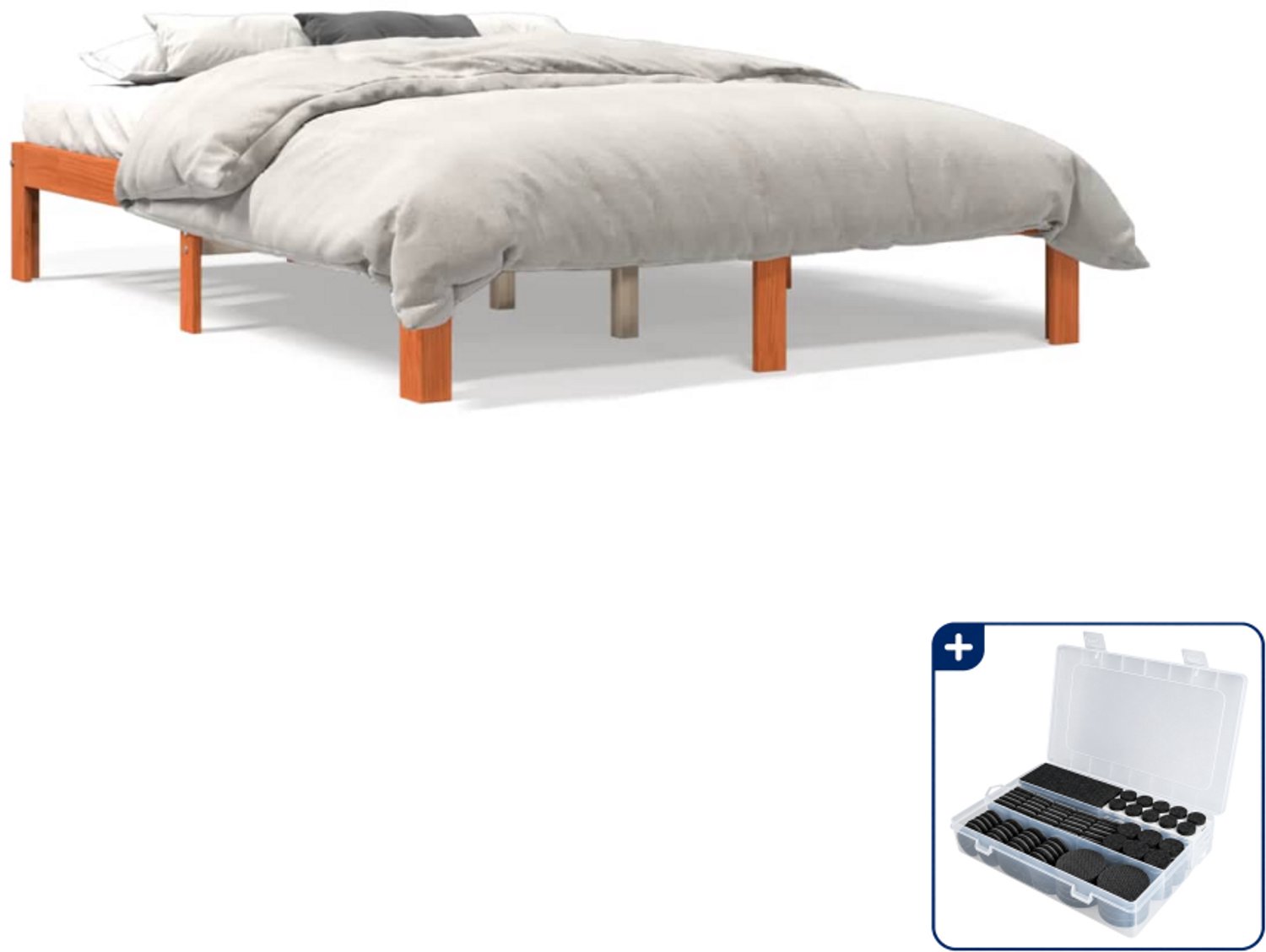 vidaXL bedframe - 120 x 190 cm - massief grenenhout - wasbruin - Inclusief antikrasvilt 177-delig