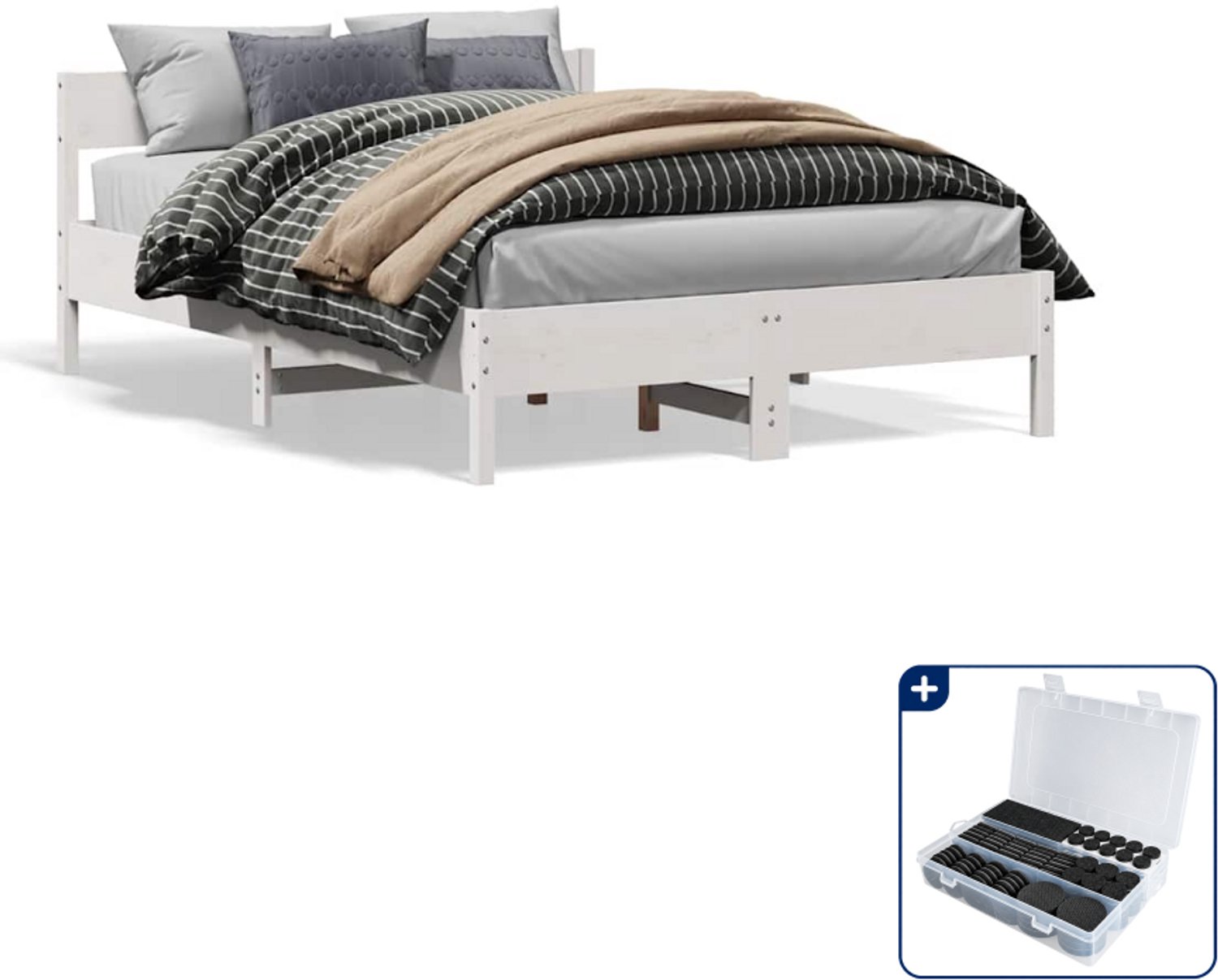 vidaXL Small double bedframe 140 x 200 cm - wit - Inclusief antikrasvilt 177-delig