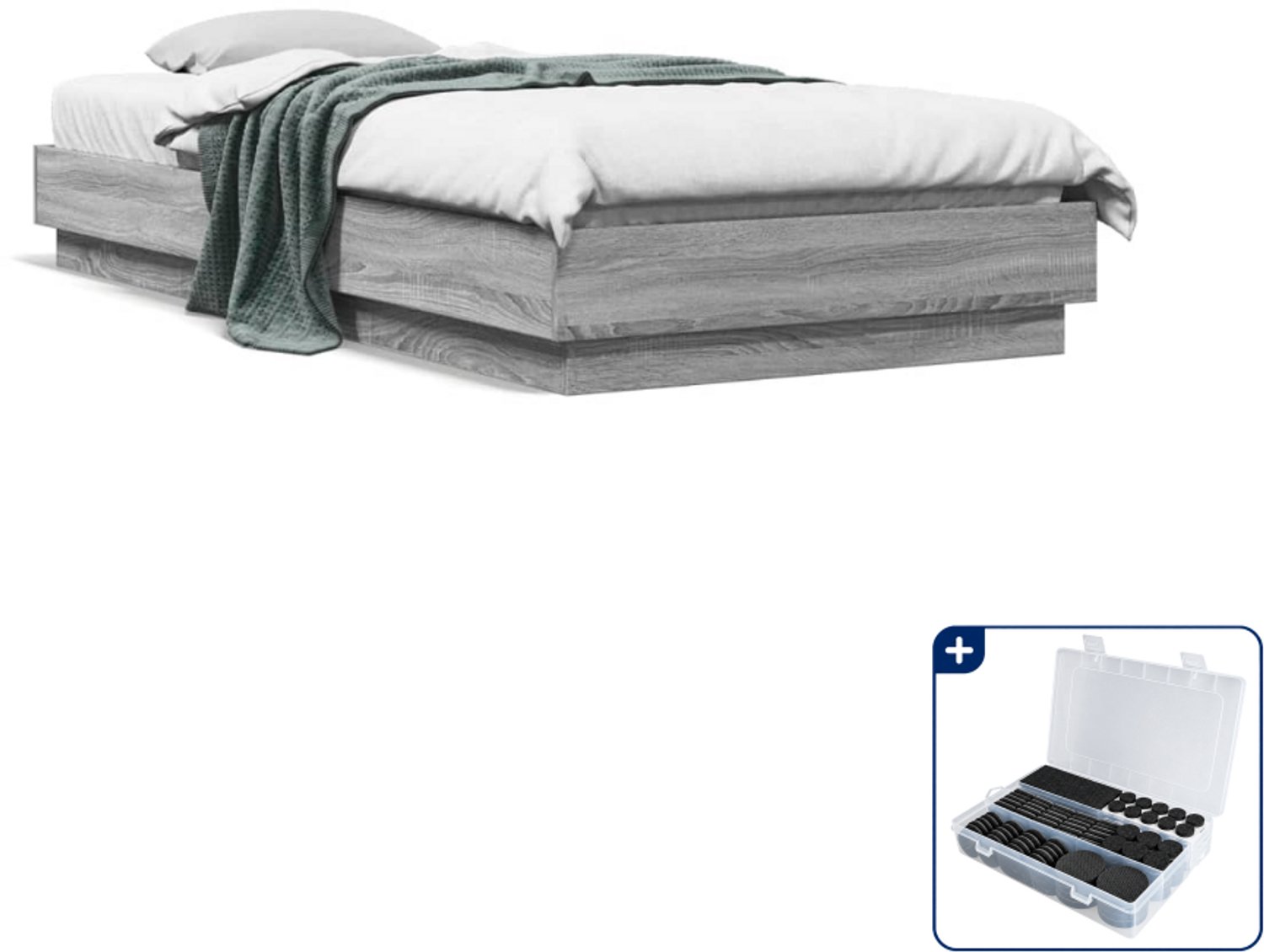 vidaXL bedframe - 100 x 200 cm - bewerkt hout - grijs sonoma - Inclusief antikrasvilt 177-delig