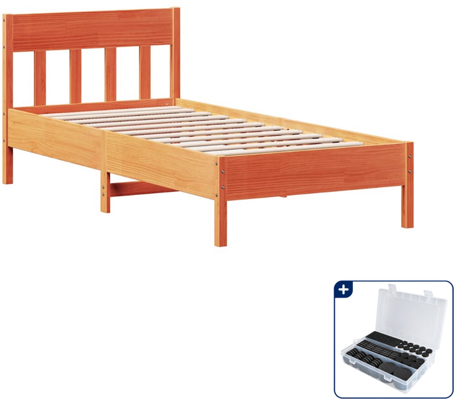 vidaXL Bedframe - 75 x 190 cm - massief grenenhout - wasbruin - Inclusief antikrasvilt 177-delig