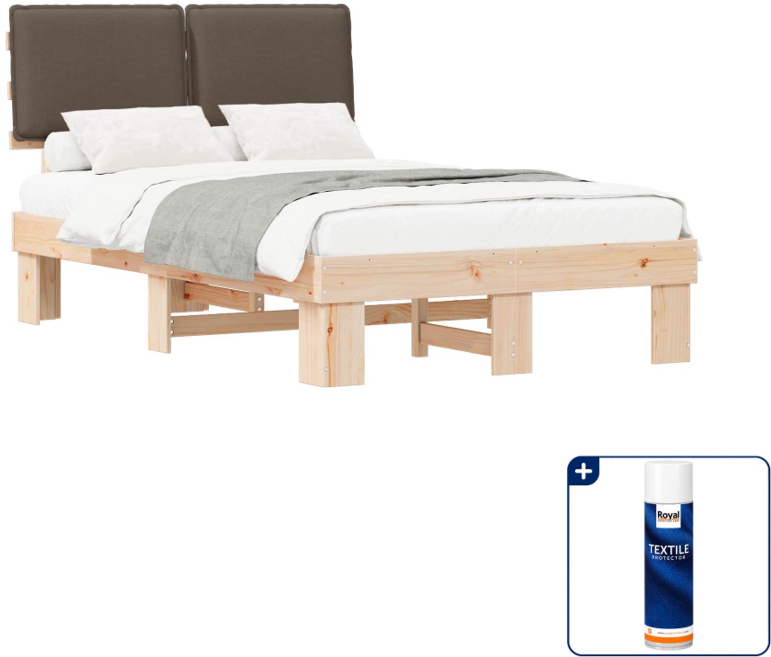 vidaXL Bedframe - 120 x 190 cm - massief grenenhout - taupe - Inclusief textielbeschermer 500 ml