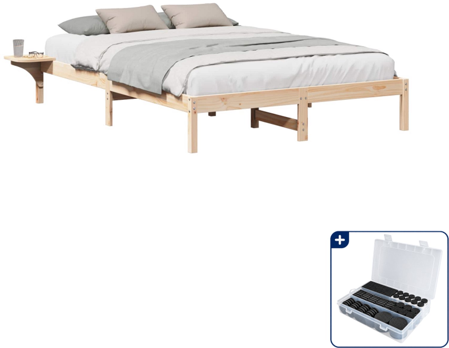 vidaXL Bedframe - 150 x 200 cm - massief grenenhout - naturel - Inclusief antikrasvilt 177-delig Bruin