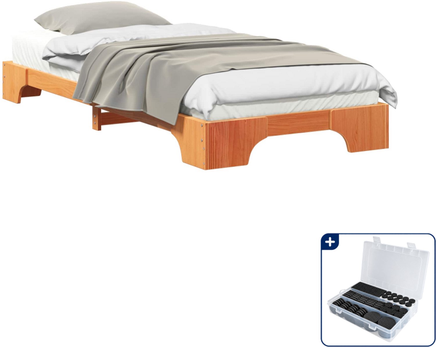 vidaXL bedframe - 80 x 210 cm - massief grenenhout - bruin - Inclusief antikrasvilt 177-delig