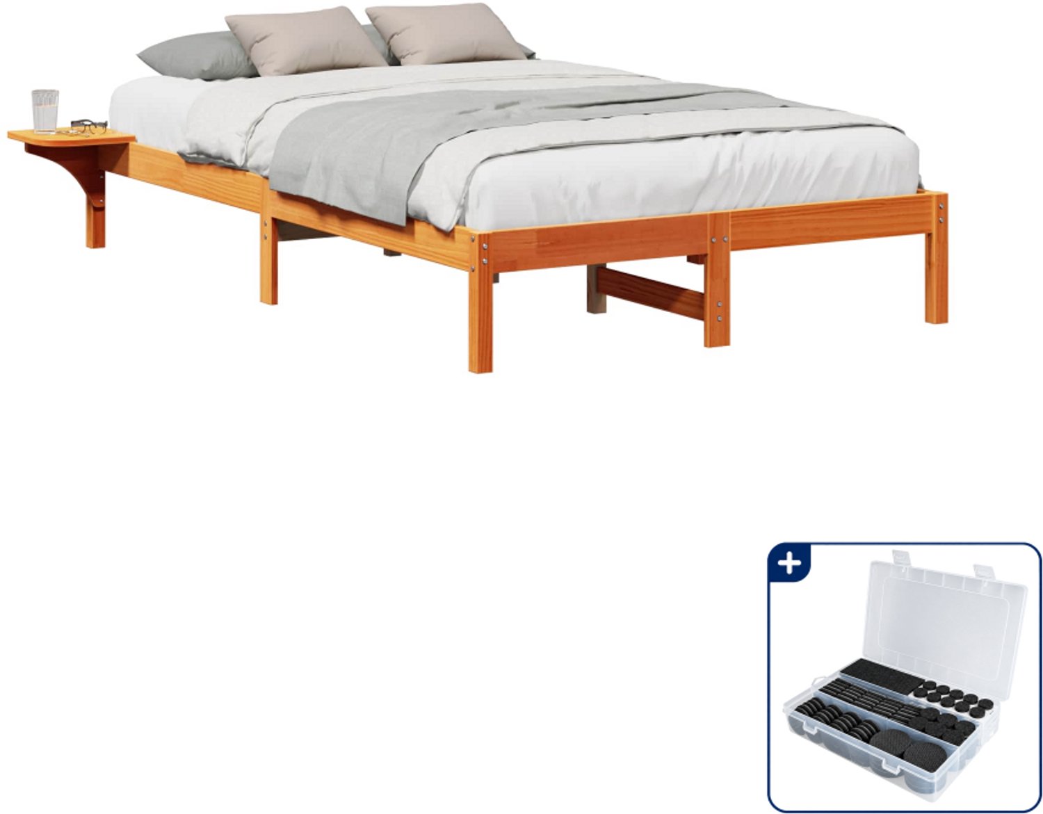 vidaXL bedframe - 120 x 200 cm - massief grenenhout - wasbruin - Inclusief antikrasvilt 177-delig