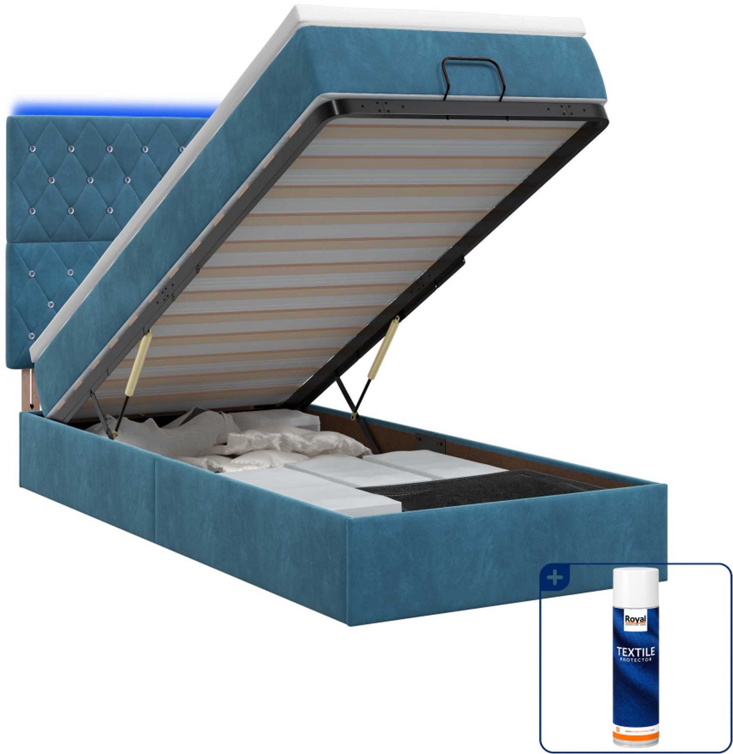 vidaXL ottoman bed - 90 x 200 cm - donkerblauw - Inclusief textielbeschermer 500 ml
