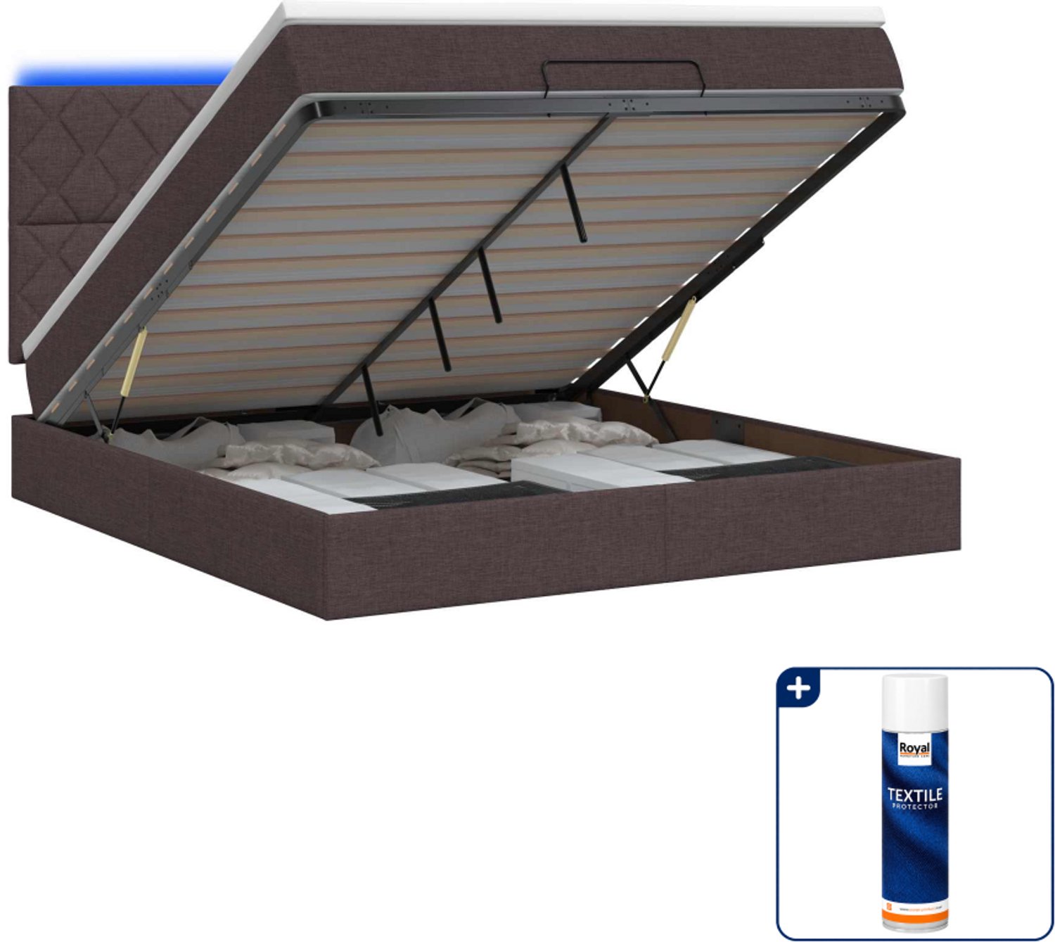 vidaXL queensize bed met matras en led - 160 x 200 cm - donkerbruin - Inclusief textielbeschermer 500 ml