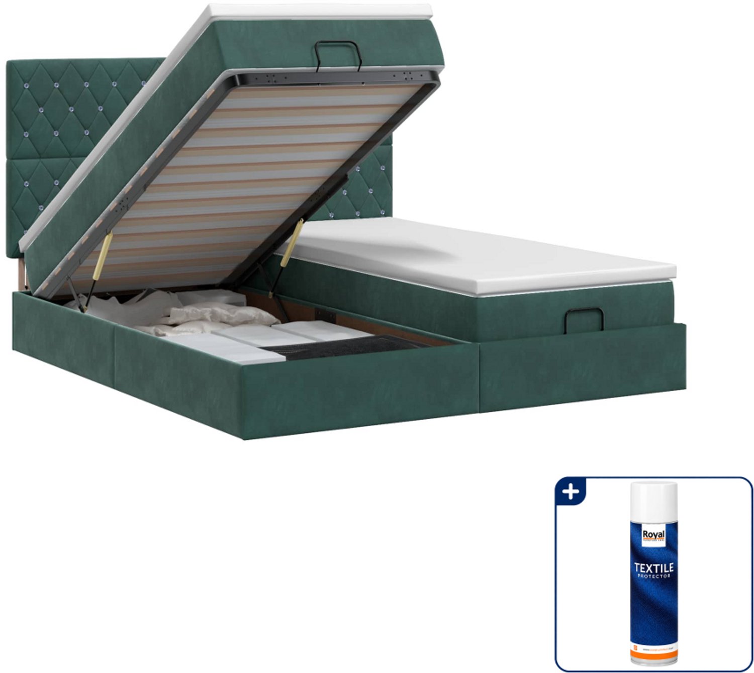 vidaXL queensize ottoman bed - 160 x 200 cm - donkergroen - Inclusief textielbeschermer 500 ml