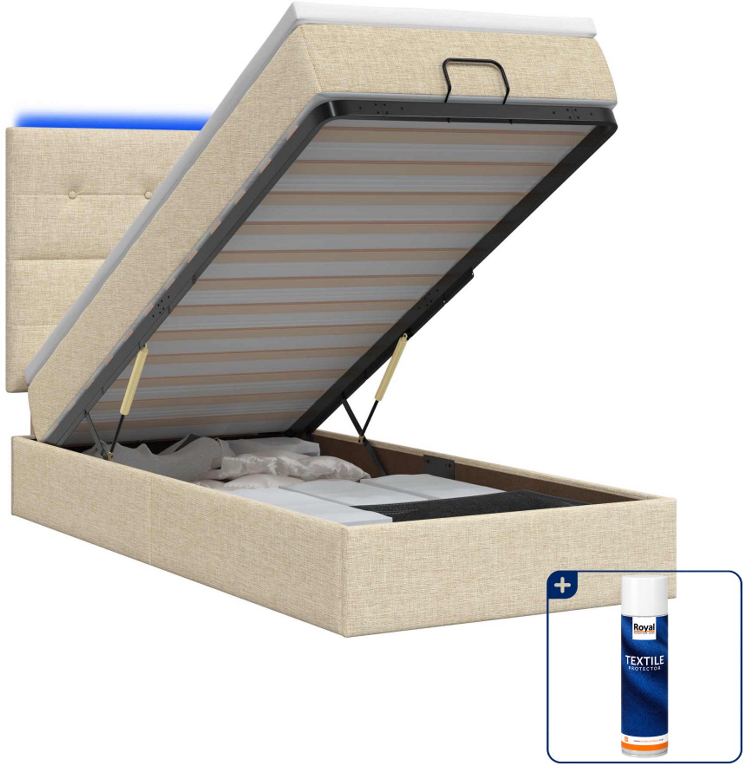 vidaXL ottoman bed - 100 x 200 cm - crèmekleurig - Inclusief textielbeschermer 500 ml