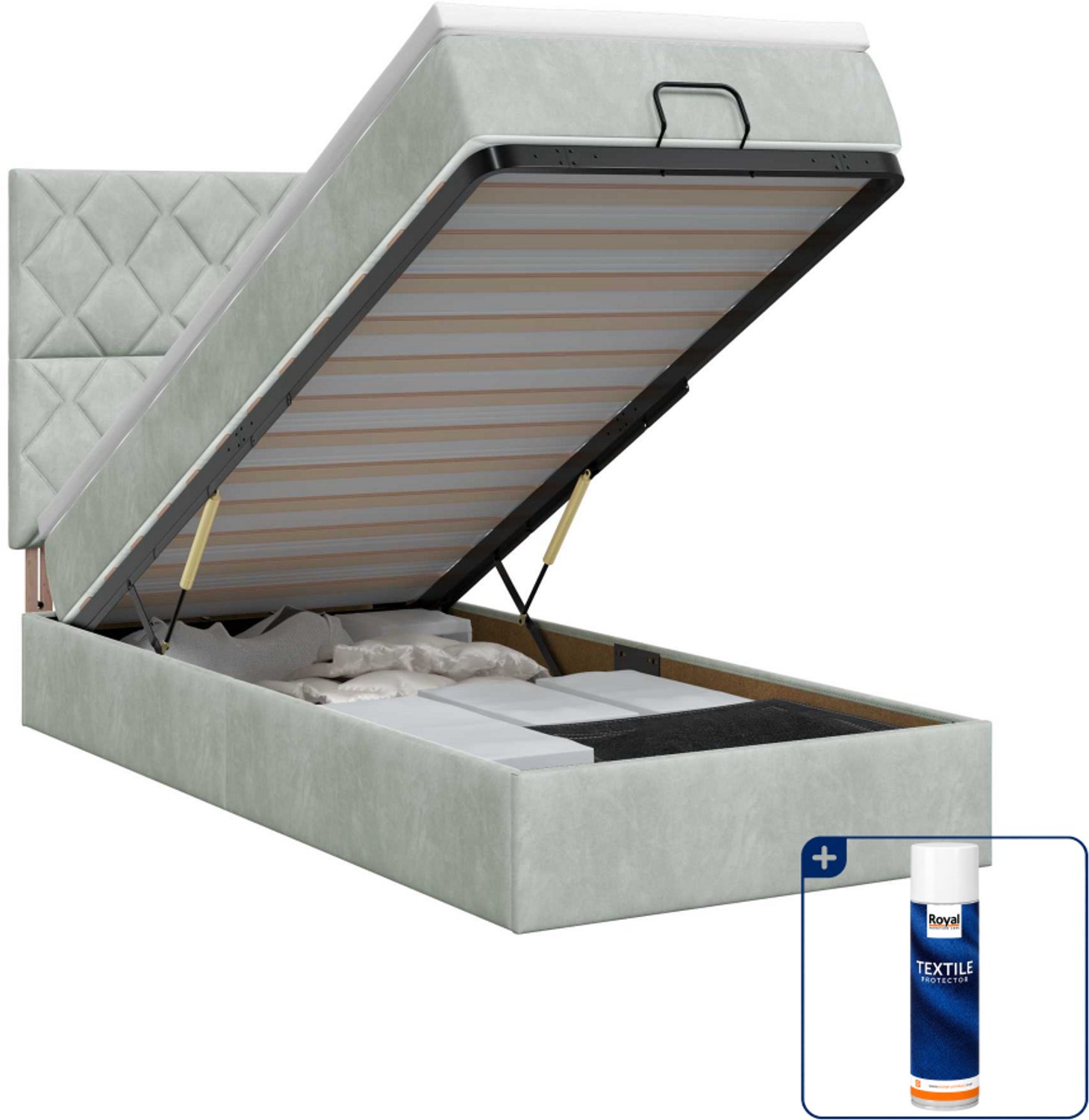 vidaXL ottoman bed - 90 x 190 cm - fluweel - lichtgrijs - Inclusief textielbeschermer 500 ml