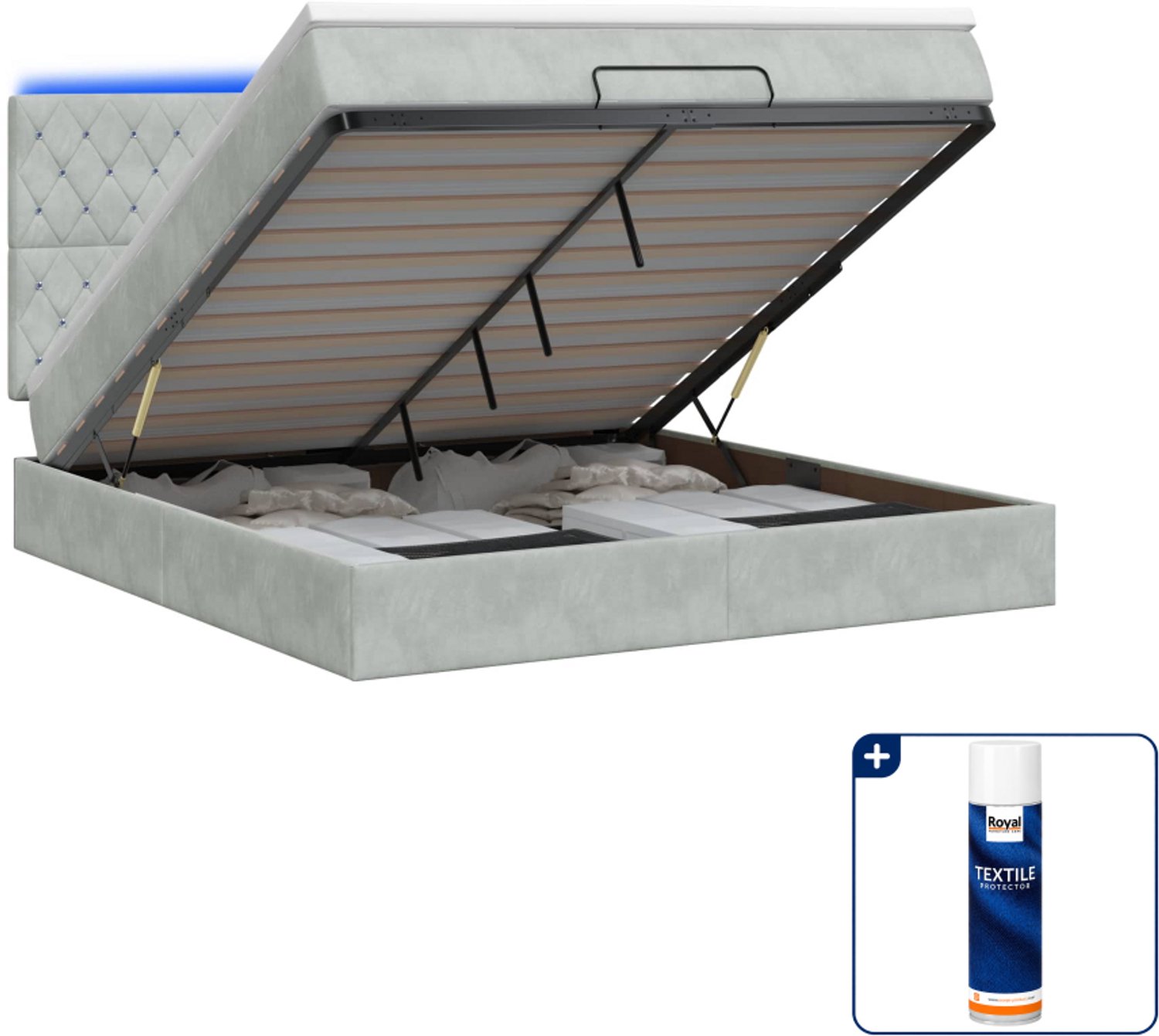 vidaXL Queensize bed met matras en led - 160 x 200 cm - lichtgrijs - Inclusief textielbeschermer 500 ml