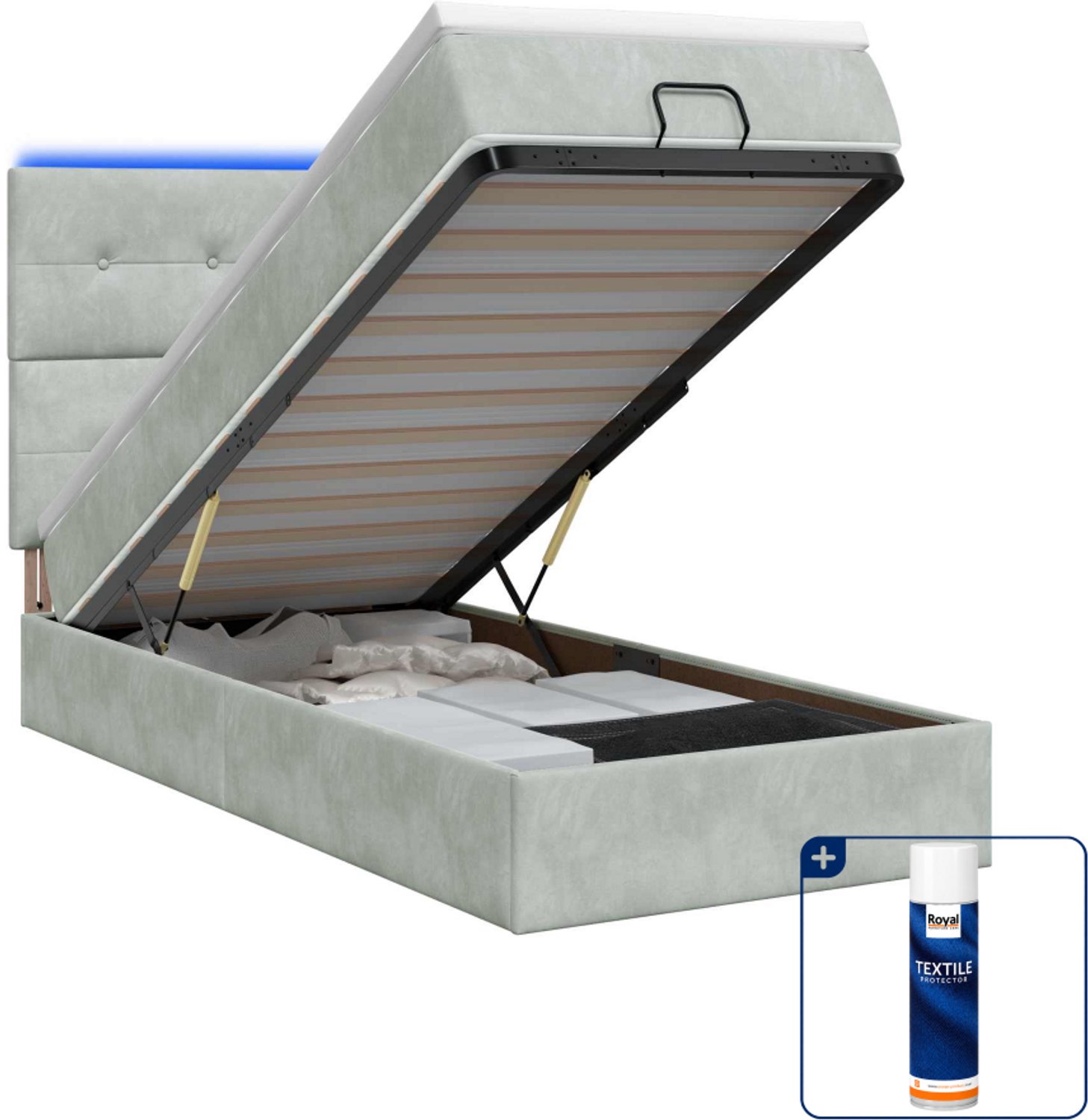 vidaXL ottoman bed - 90 x 200 cm - fluweel - lichtgrijs - Inclusief textielbeschermer 500 ml