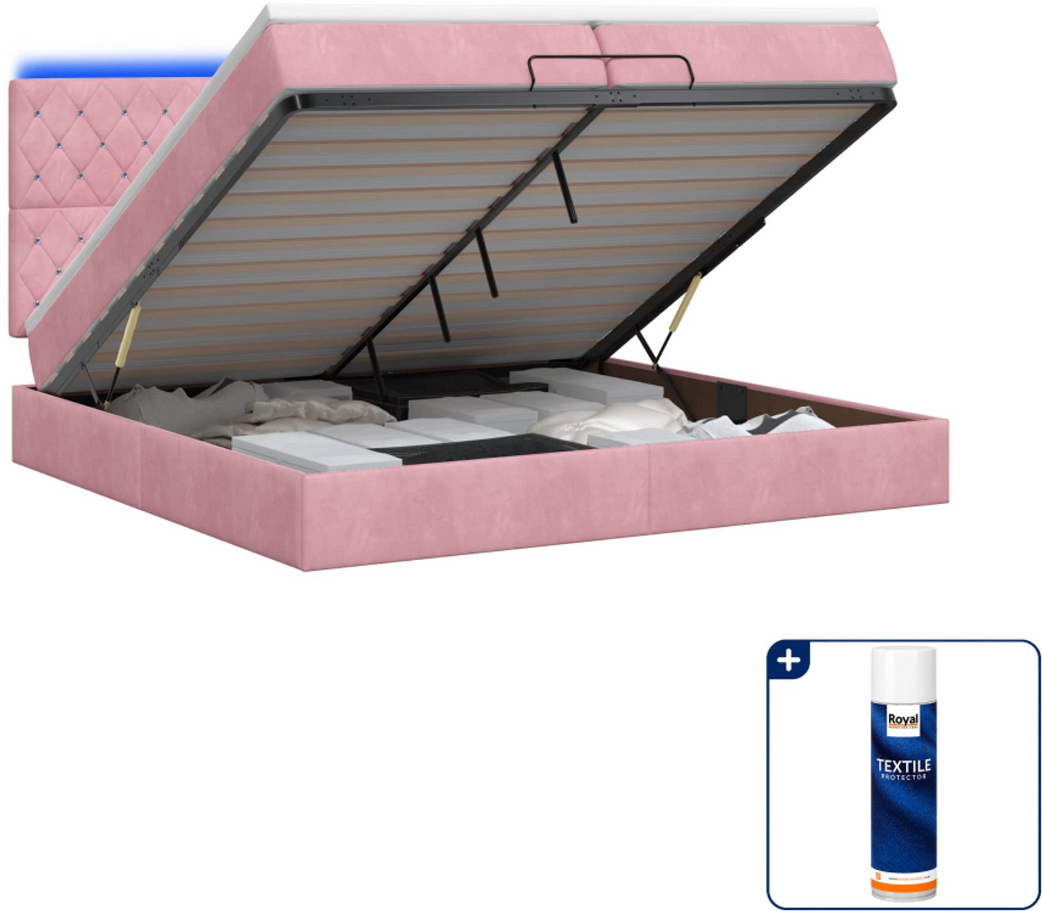 vidaXL ottoman bed - 200 x 200 cm - fluweel - roze - Inclusief textielbeschermer 500 ml
