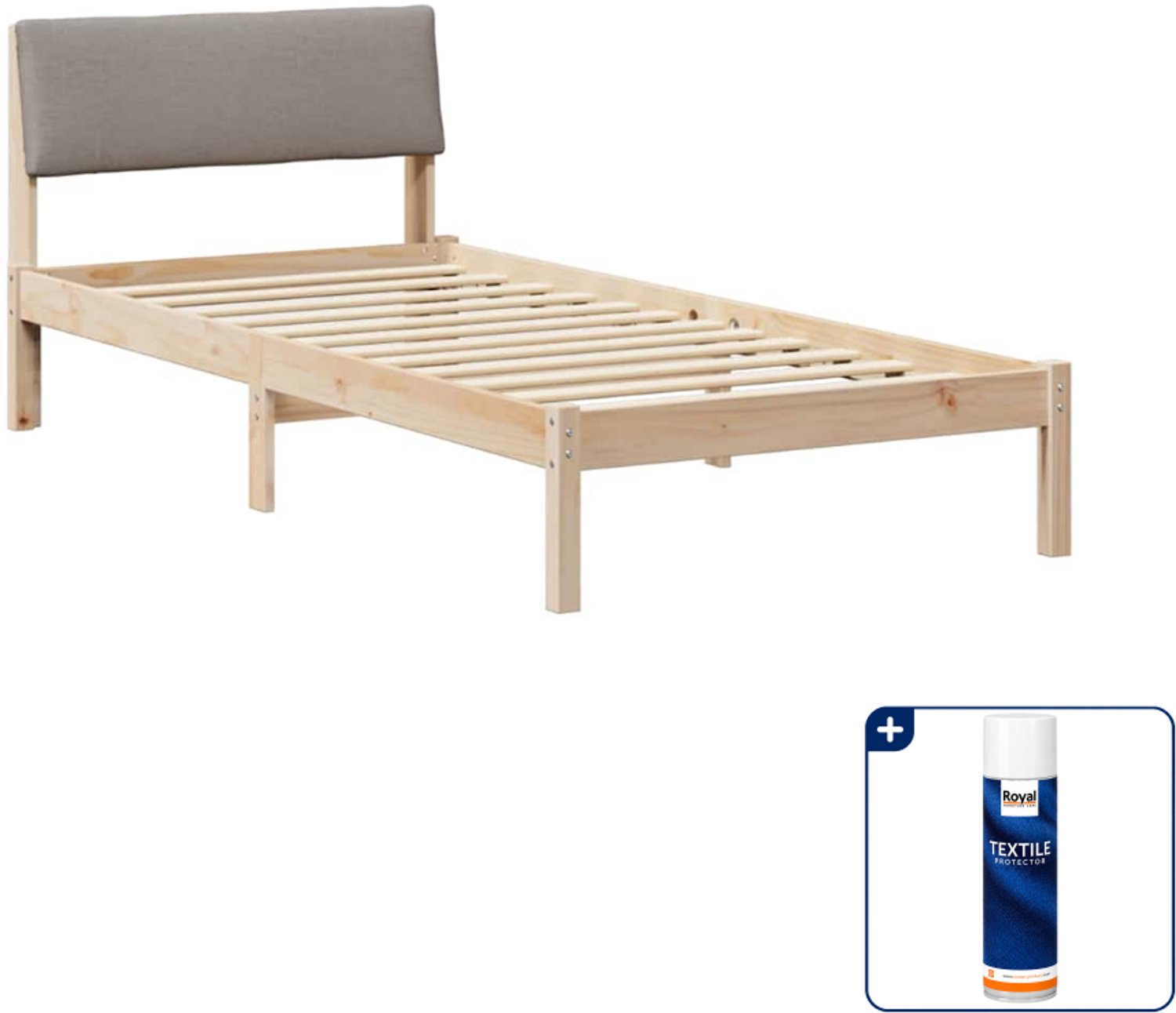 vidaXL bedframe - 90 x 200 cm - massief grenenhout - bruin en taupe - Inclusief textielbeschermer 500 ml