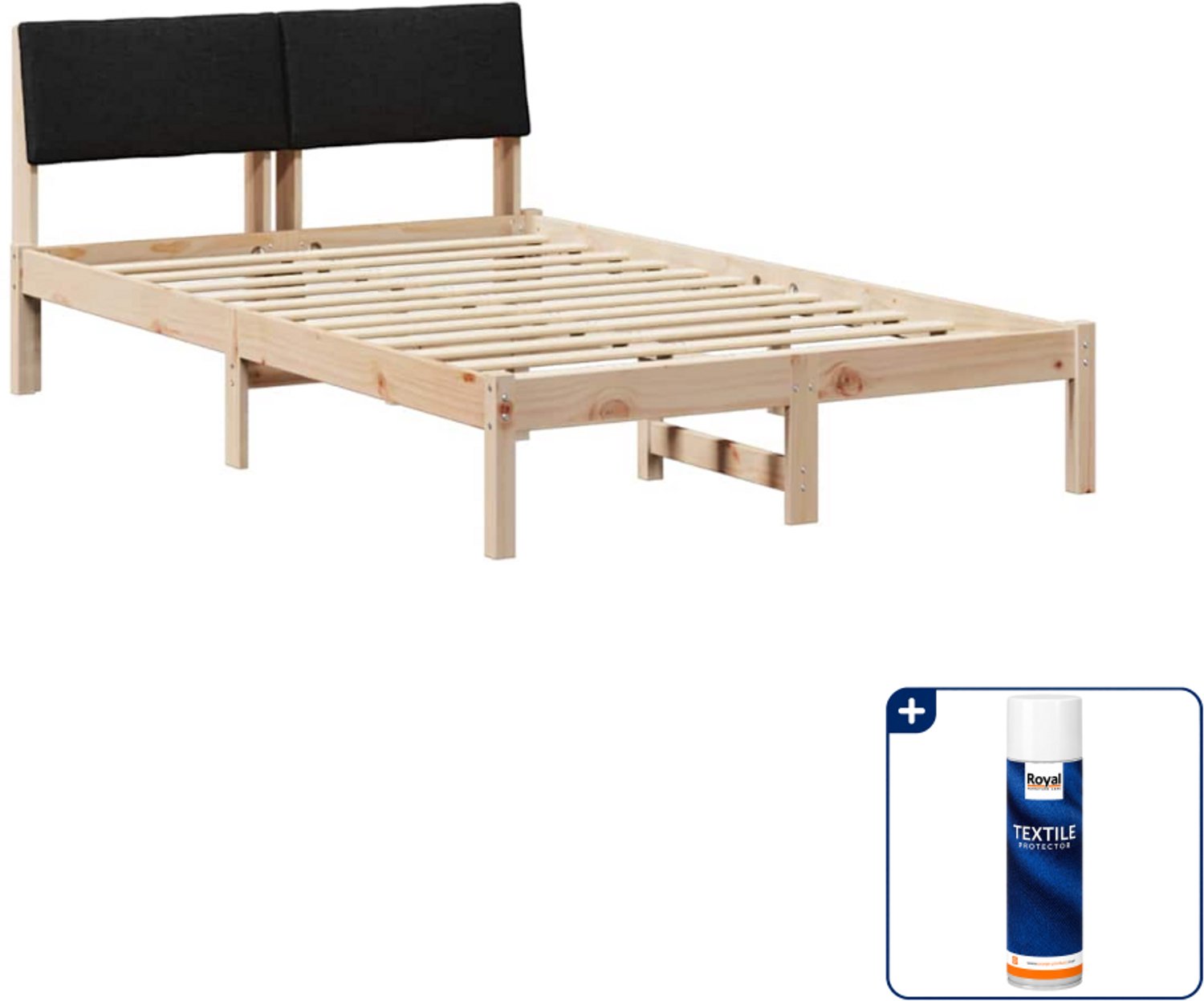 vidaXL Bedframe - 120 x 200 cm - massief grenenhout - bruin en zwart - Inclusief textielbeschermer 500 ml