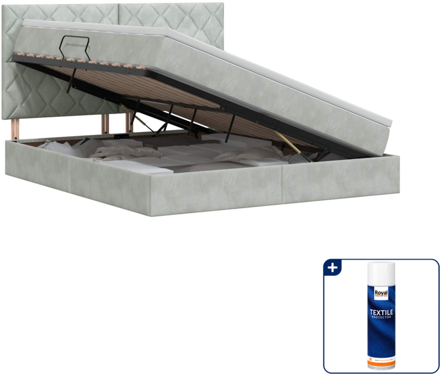 vidaXL opbergbed met matras - small double 140 x 200 cm - lichtgrijs - Inclusief textielbeschermer 500 ml